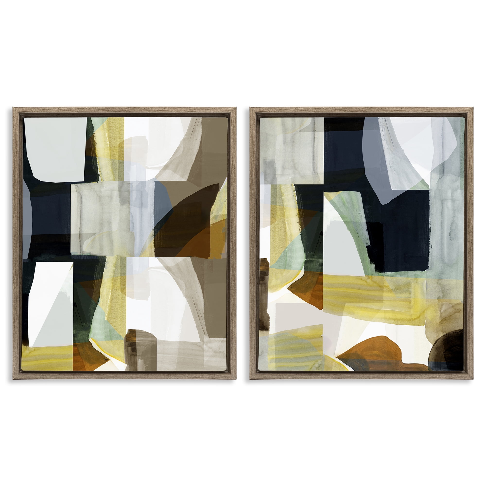 Stupell Industries Geometric Desert Motif Abstract Painting Brown Floater Framed Canvas Art Print Wall Art, 17 x 21, Set of 2