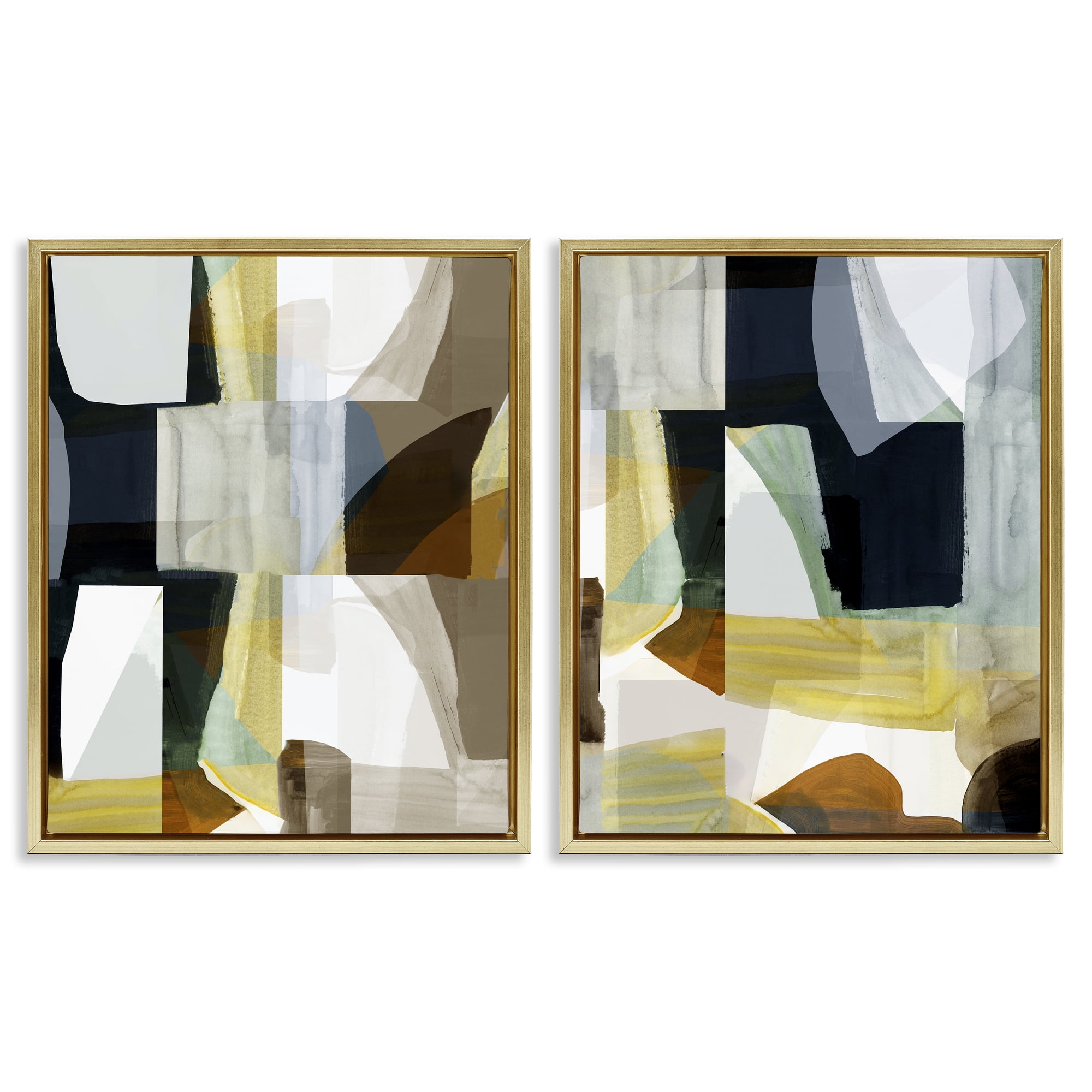 Stupell Industries Geometric Desert Motif Abstract Painting Gold Floater Framed Canvas Art Print Wall Art, 31 x 25, Set of 2