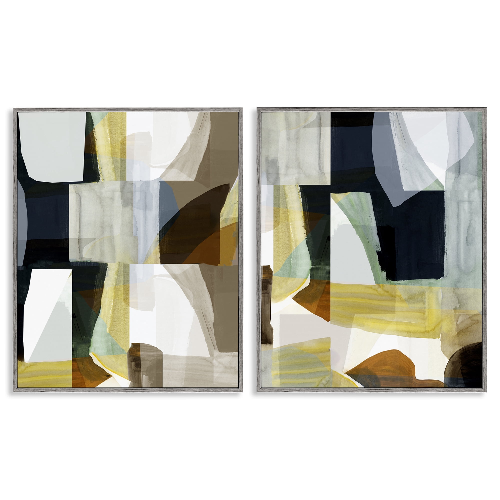 Stupell Industries Geometric Desert Motif Abstract Painting Gray Framed Art Print Wall Art, 24 x 30, Set of 2