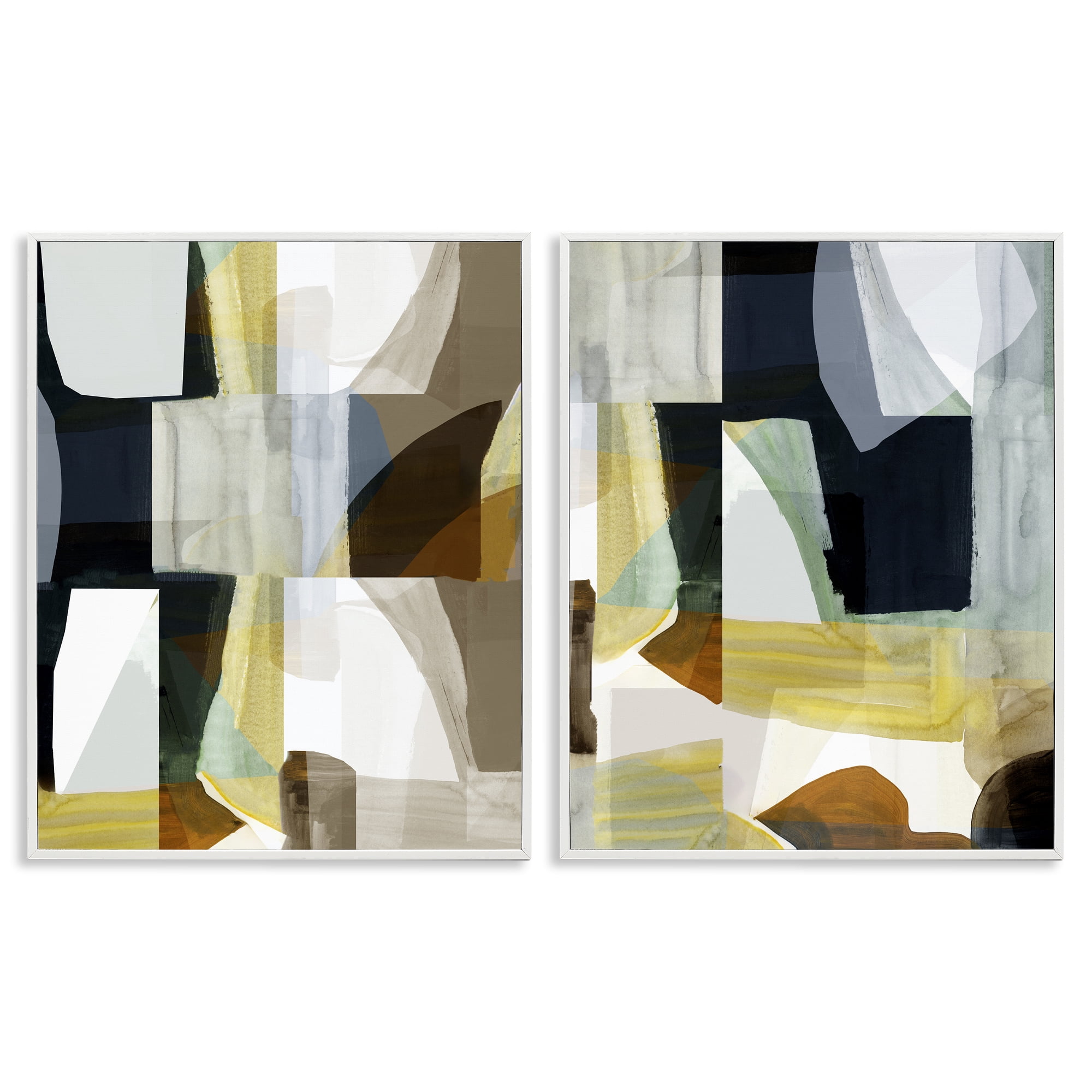 Stupell Industries Geometric Desert Motif Abstract Painting White Framed Art Print Wall Art, 24 x 30, Set of 2