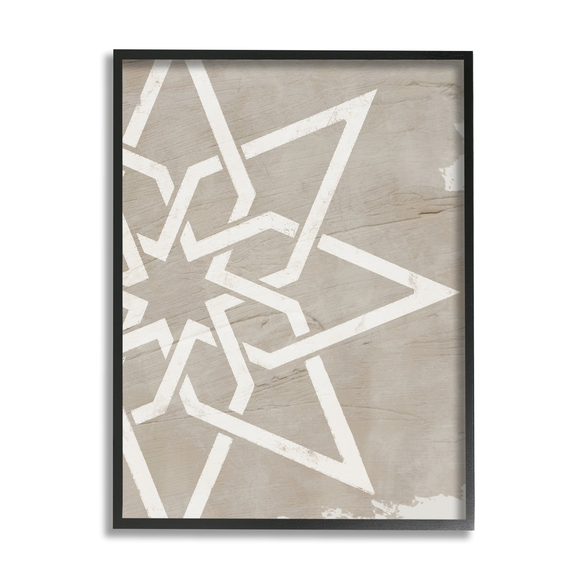 Stupell Industries Geometric Eight Point Star Distressed Grain Detail Abstract Painting Black Framed Art Print Wall Art, 16 x 20