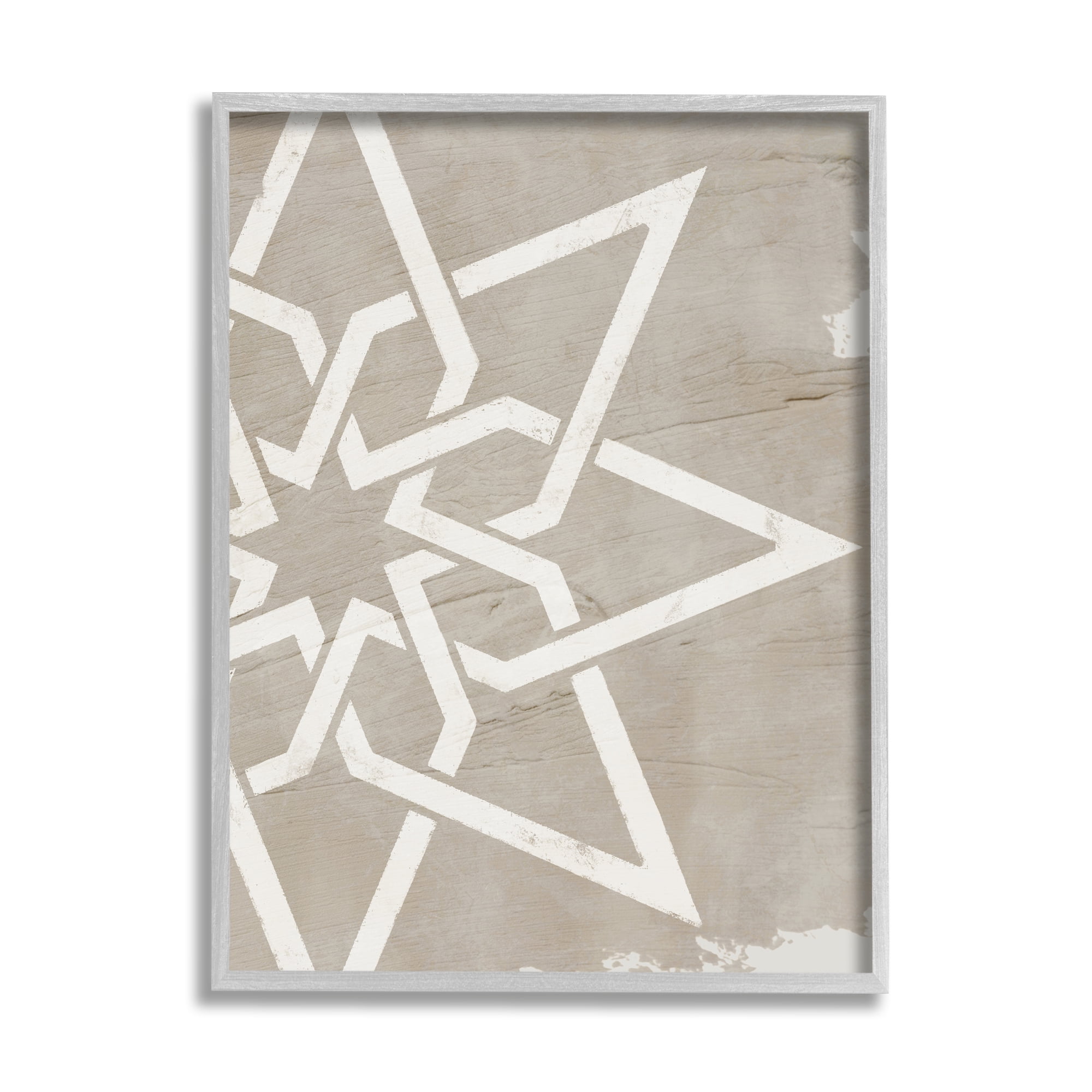 Stupell Industries Geometric Eight Point Star Distressed Grain Detail Abstract Painting Gray Framed Art Print Wall Art, 11 x 14