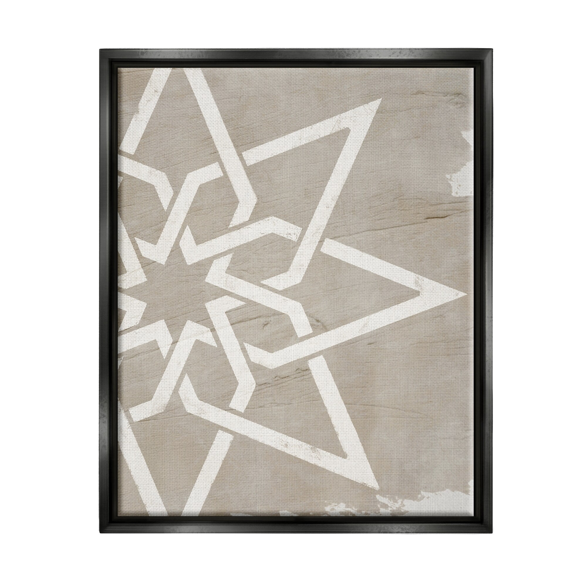 Stupell Industries Geometric Eight Point Star Distressed Grain Detail Jet Black Framed Floating Canvas Wall Art, 24x30, by Daphne Polselli