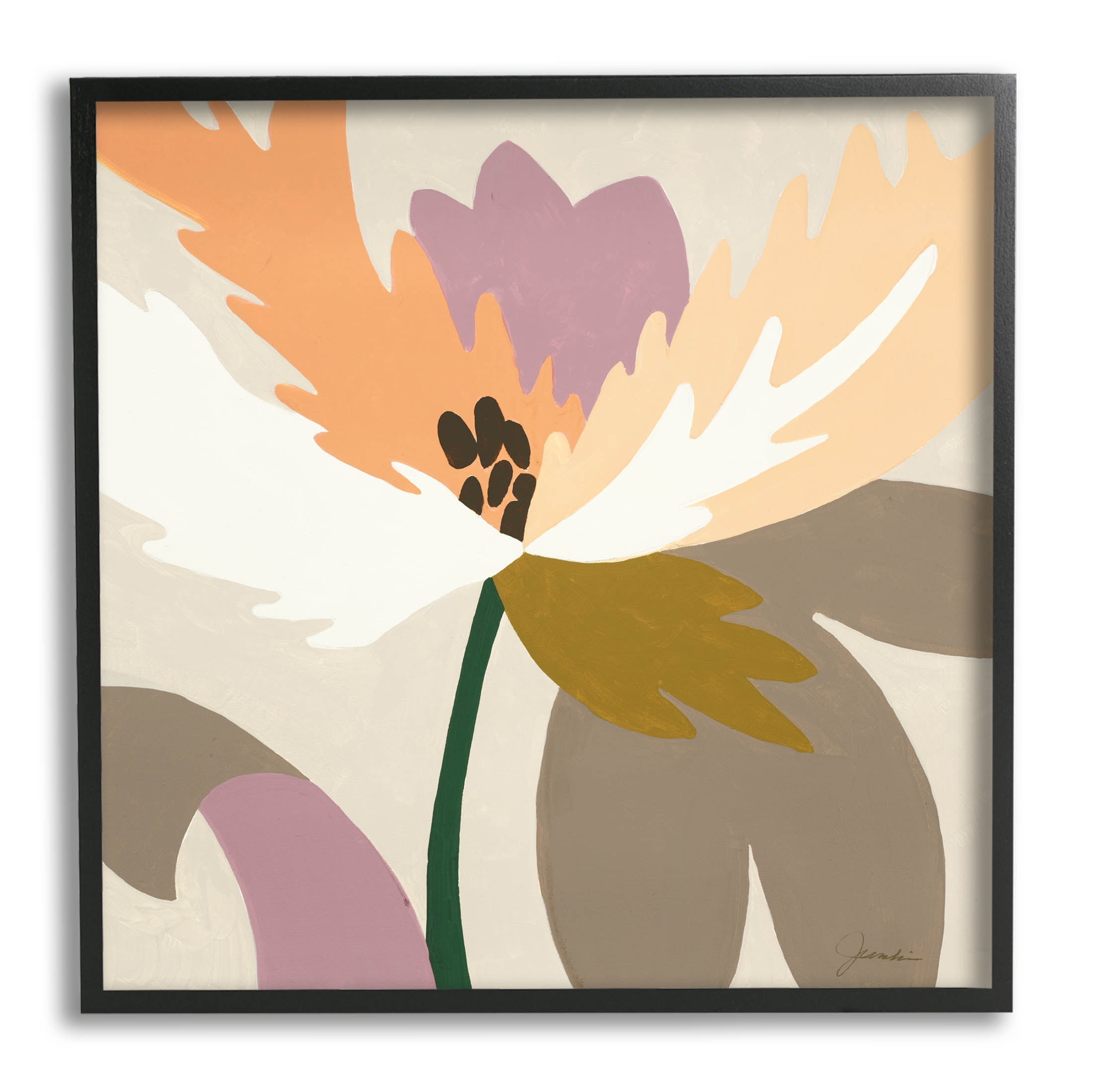 Stupell Industries Geometric Flower Petal Shapes Graphic Art Black Framed Art Print Wall Art, Design by Liz Jardine
