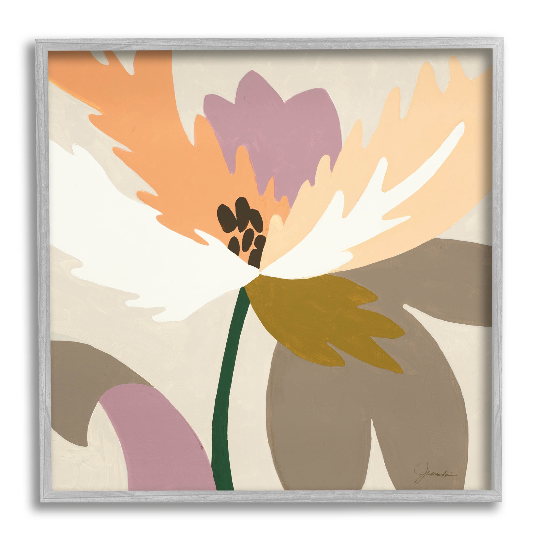 Stupell Industries Geometric Flower Petal Shapes Graphic Art Gray Framed Art Print Wall Art, Design by Liz Jardine