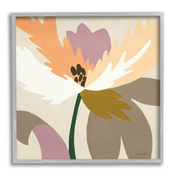 Stupell Industries Geometric Flower Petal Shapes Graphic Art Gray Framed Art Print Wall Art, Design by Liz Jardine