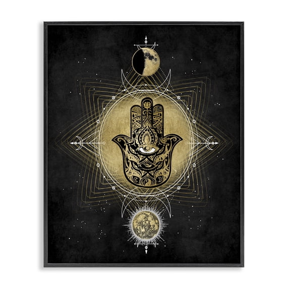 Stupell Industries Eclectic Geometric Hamsa and Evil Eye Astrological Symbols Black Framed Giclee Art, 11 x 14, by Oliver Jeffries