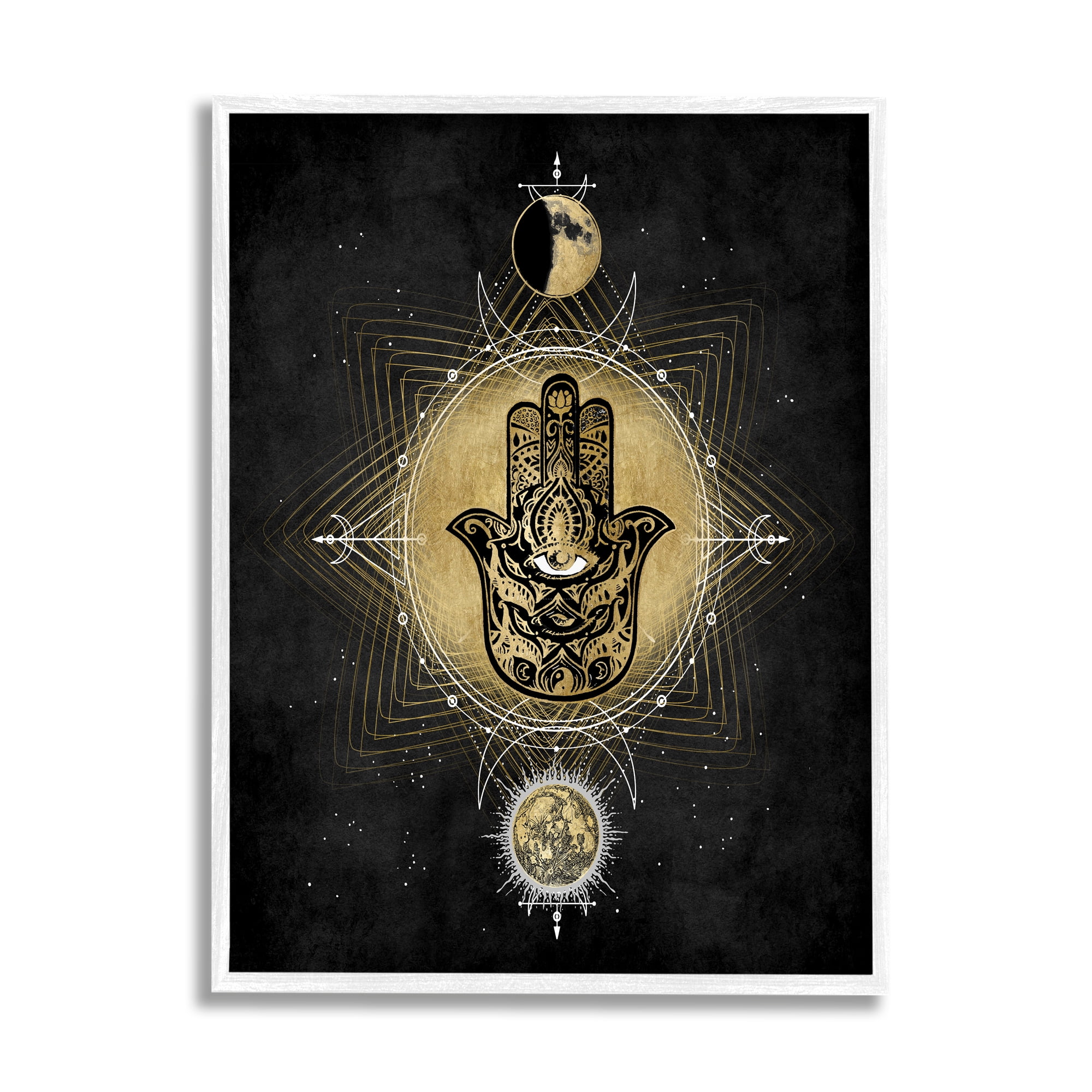 White Framed Geometric Hamsa and Evil Eye Astrological Print