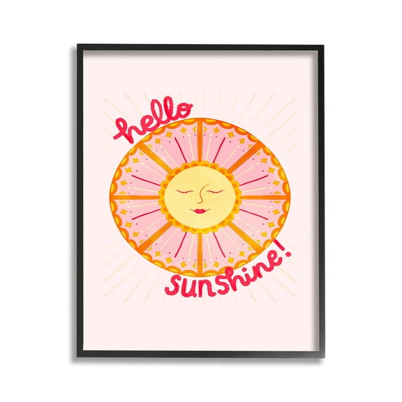Stupell Industries Geometric Hello Sunshine Landscape Painting Black Framed Art Print Wall Art, 11 x 14