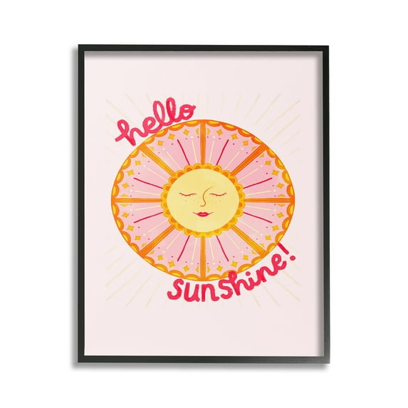 Stupell Industries Geometric Hello Sunshine Landscape Painting Black Framed Art Print Wall Art, 24 x 30