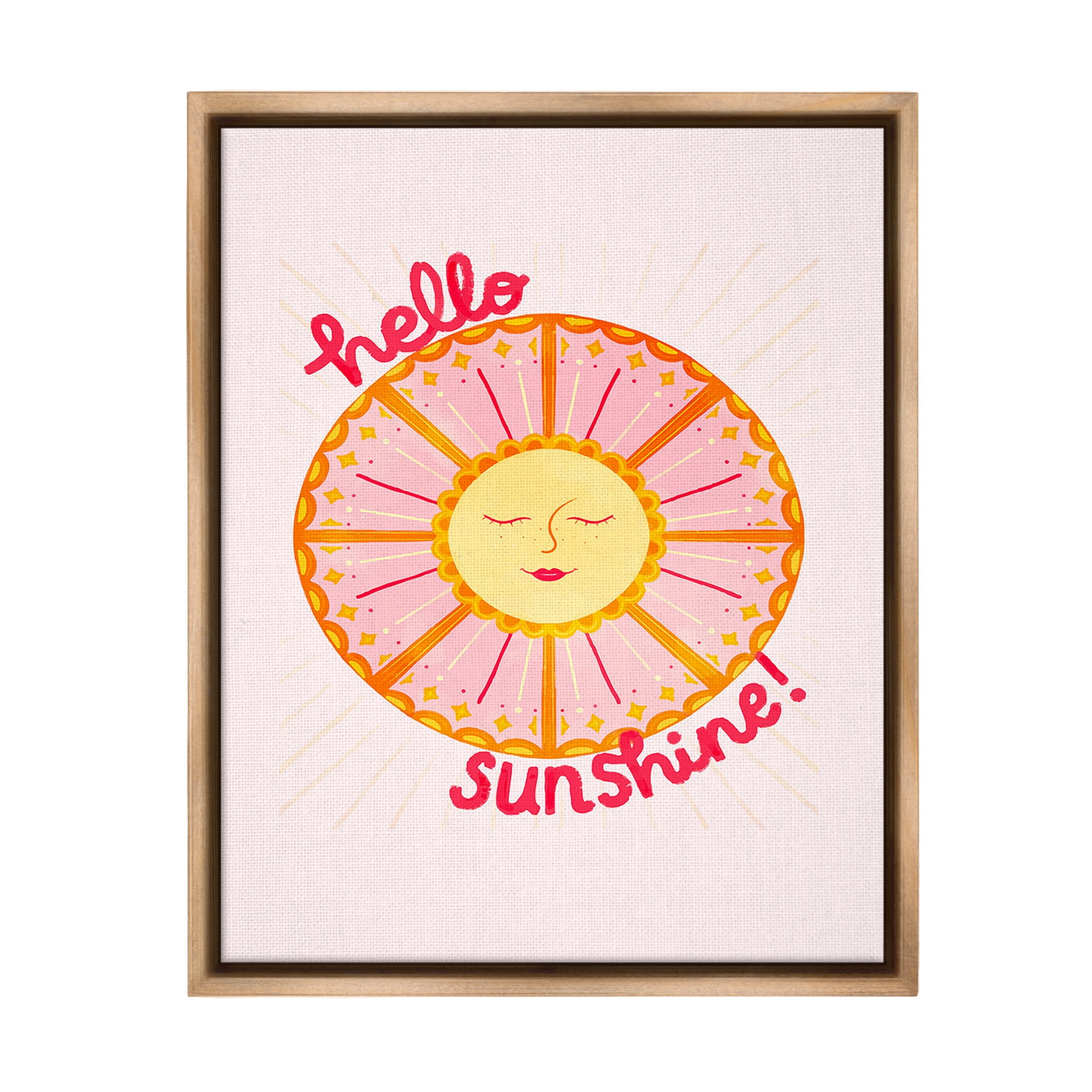 Stupell Industries Geometric Hello Sunshine Landscape Painting Brown Floater Framed Canvas Art Print Wall Art, 17 x 21