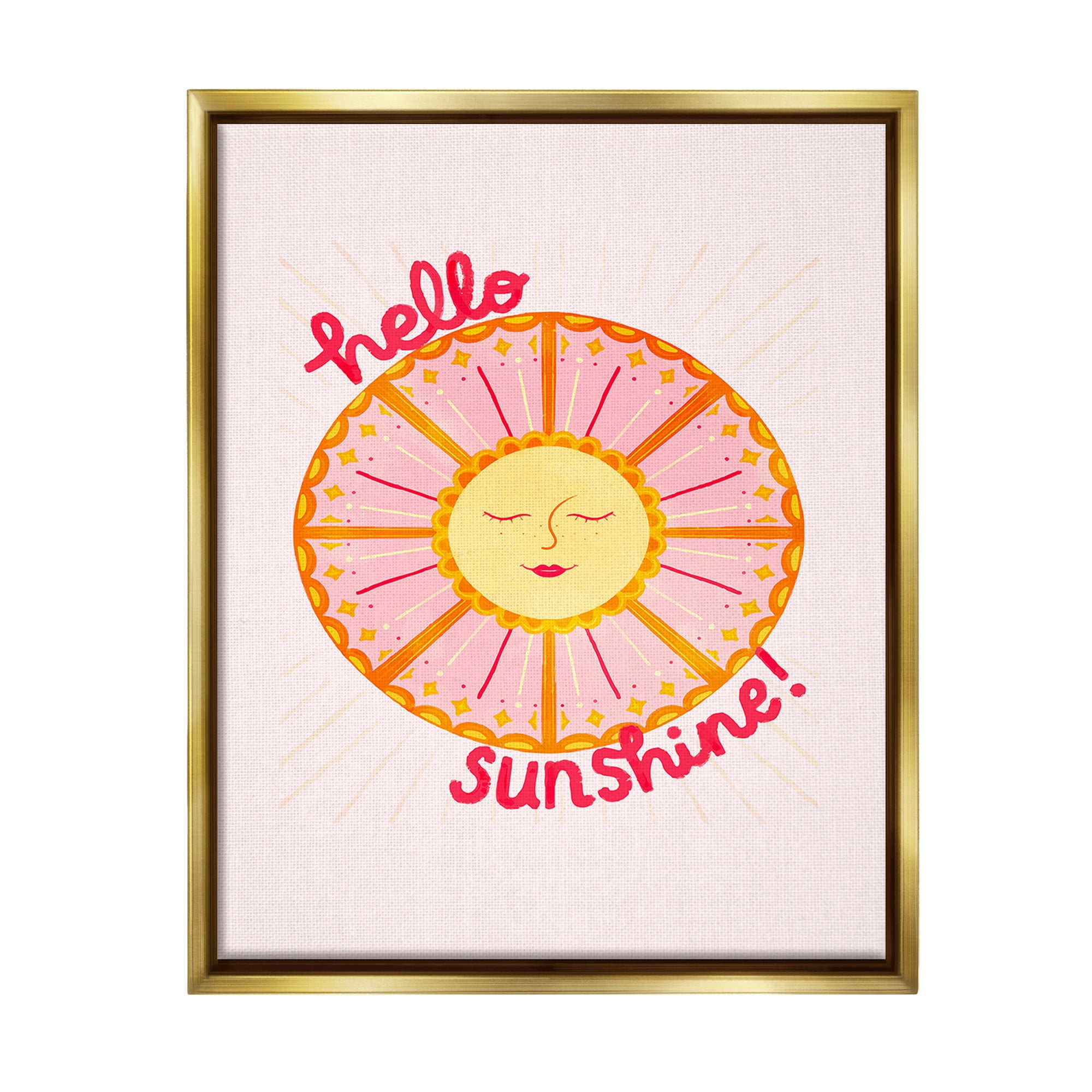 Stupell Industries Geometric Hello Sunshine Landscape Painting Gold Floater Framed Canvas Art Print Wall Art, 17 x 21