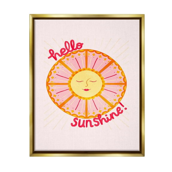 Stupell Industries Geometric Hello Sunshine Landscape Painting Gold Floater Framed Canvas Art Print Wall Art, 25 x 31