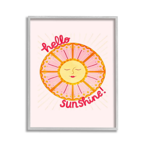 Stupell Industries Geometric Hello Sunshine Landscape Painting Gray Framed Art Print Wall Art, 11 x 14