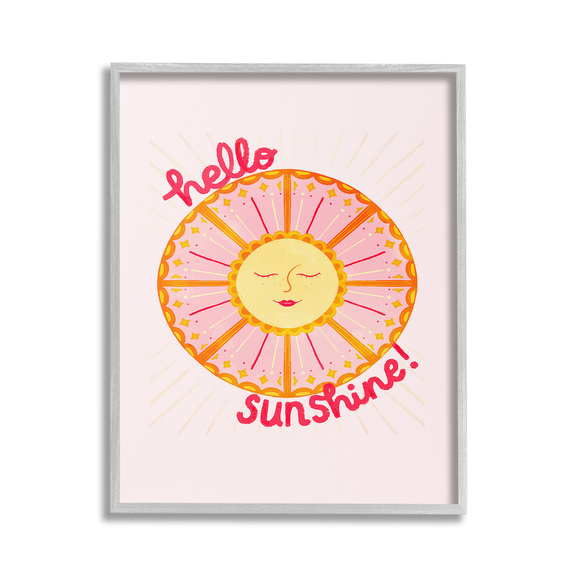 Stupell Industries Geometric Hello Sunshine Landscape Painting Gray Framed Art Print Wall Art, 24 x 30