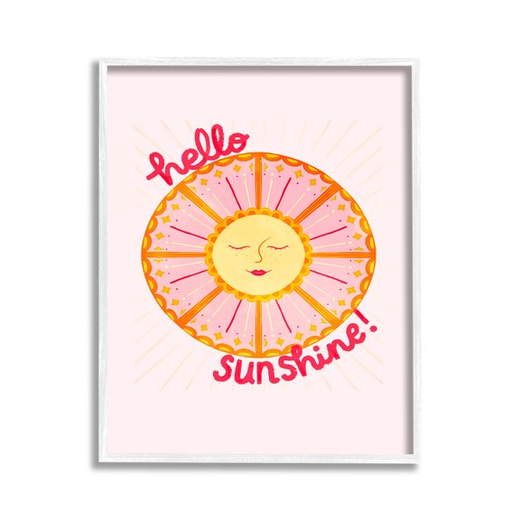 Stupell Industries Geometric Hello Sunshine Landscape Painting White Framed Art Print Wall Art, 11 x 14