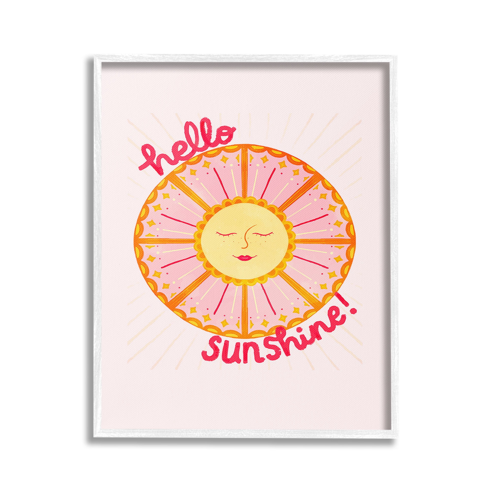 Stupell Industries Geometric Hello Sunshine Landscape Painting White Framed Art Print Wall Art, 24 x 30
