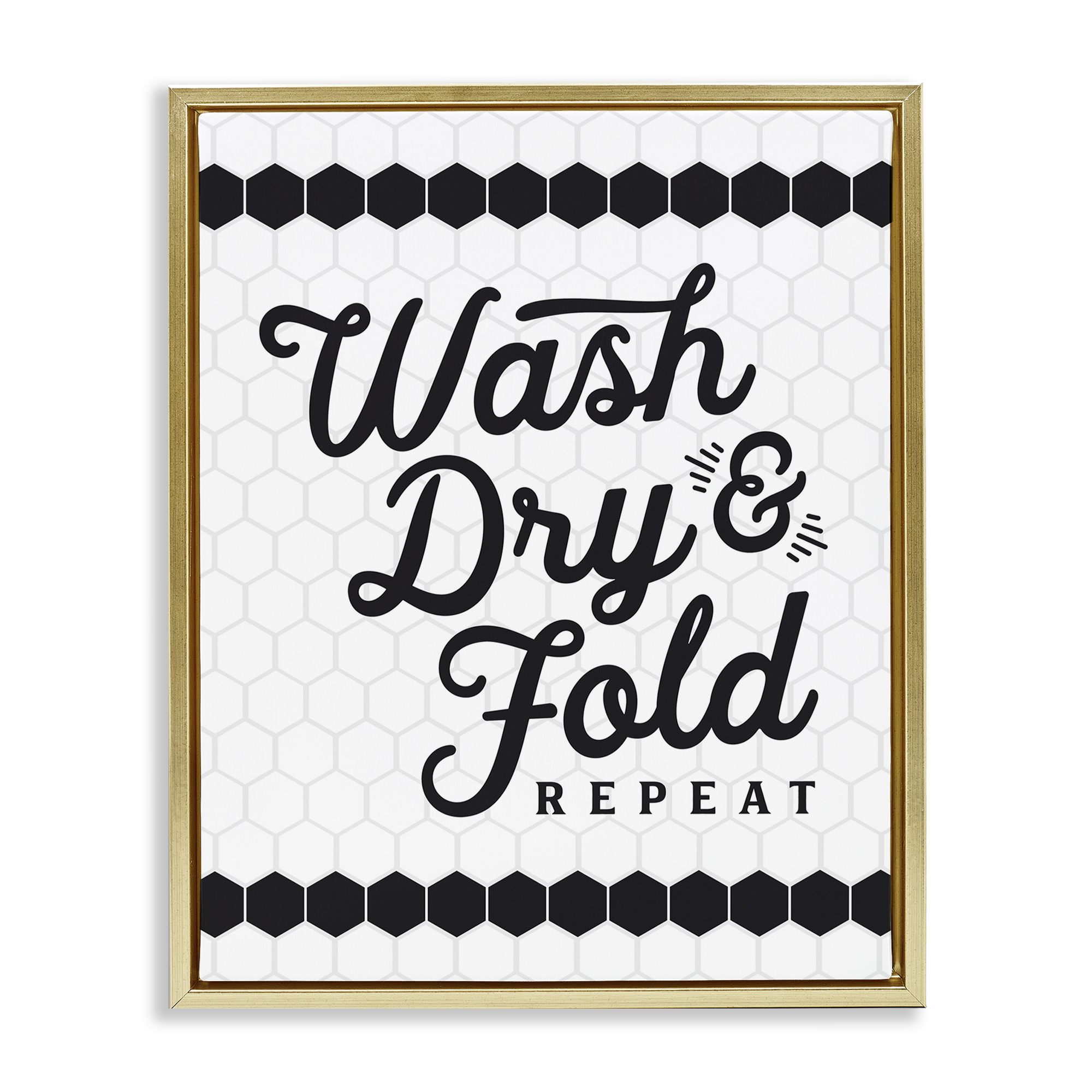 Stupell Industries Geometric Laundry Phrase Typography Painting Gold Floater Framed Art Print Wall Art, 25 x 31