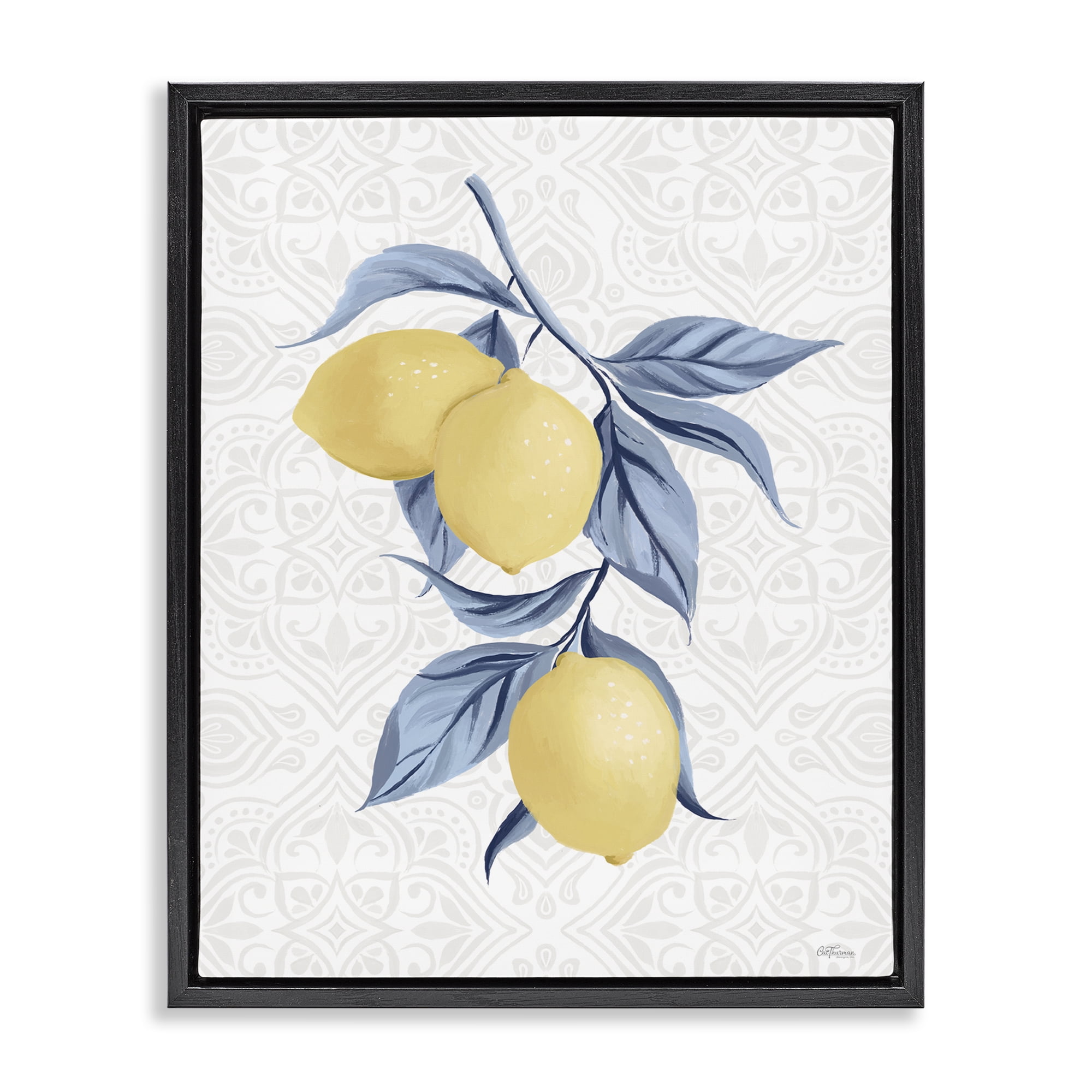 Stupell Industries Geometric Mosaic Lemons Food & Beverage Painting Black Floater Framed Canvas Art Print Wall Art, 25 x 31