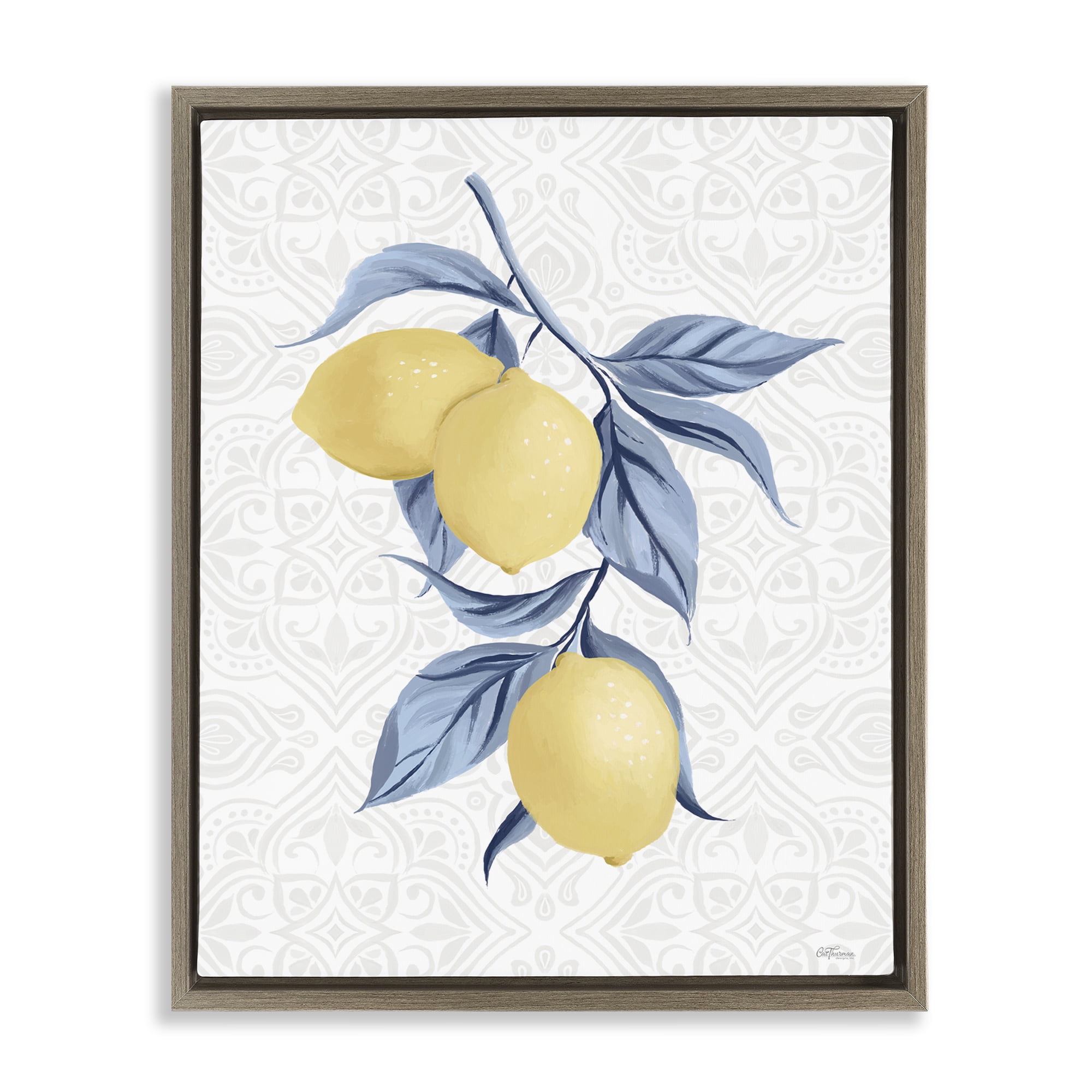 Stupell Industries Geometric Mosaic Lemons Food & Beverage Painting Brown Floater Framed Canvas Art Print Wall Art, 17 x 21