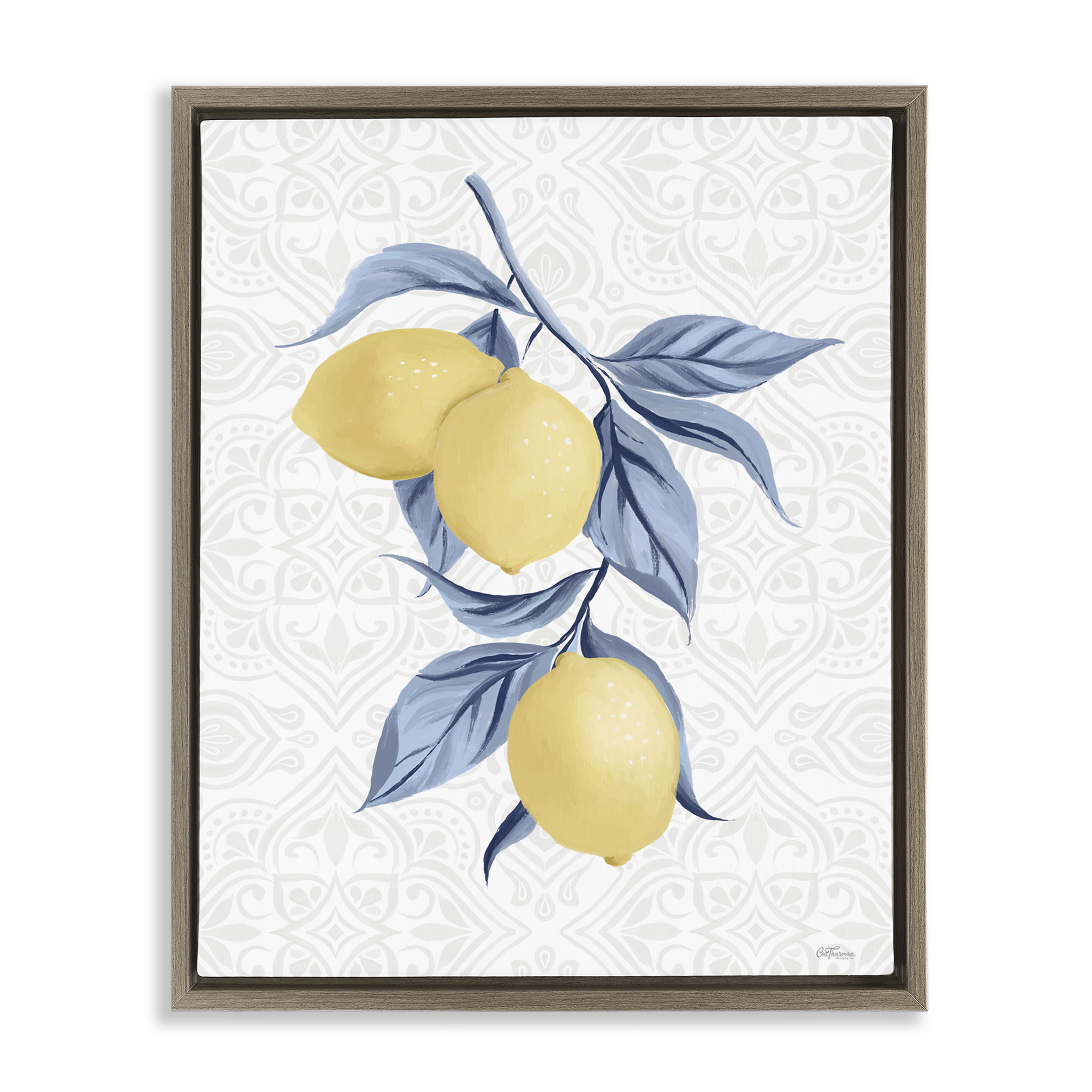 Stupell Industries Geometric Mosaic Lemons Food & Beverage Painting Brown Floater Framed Canvas Art Print Wall Art, 25 x 31