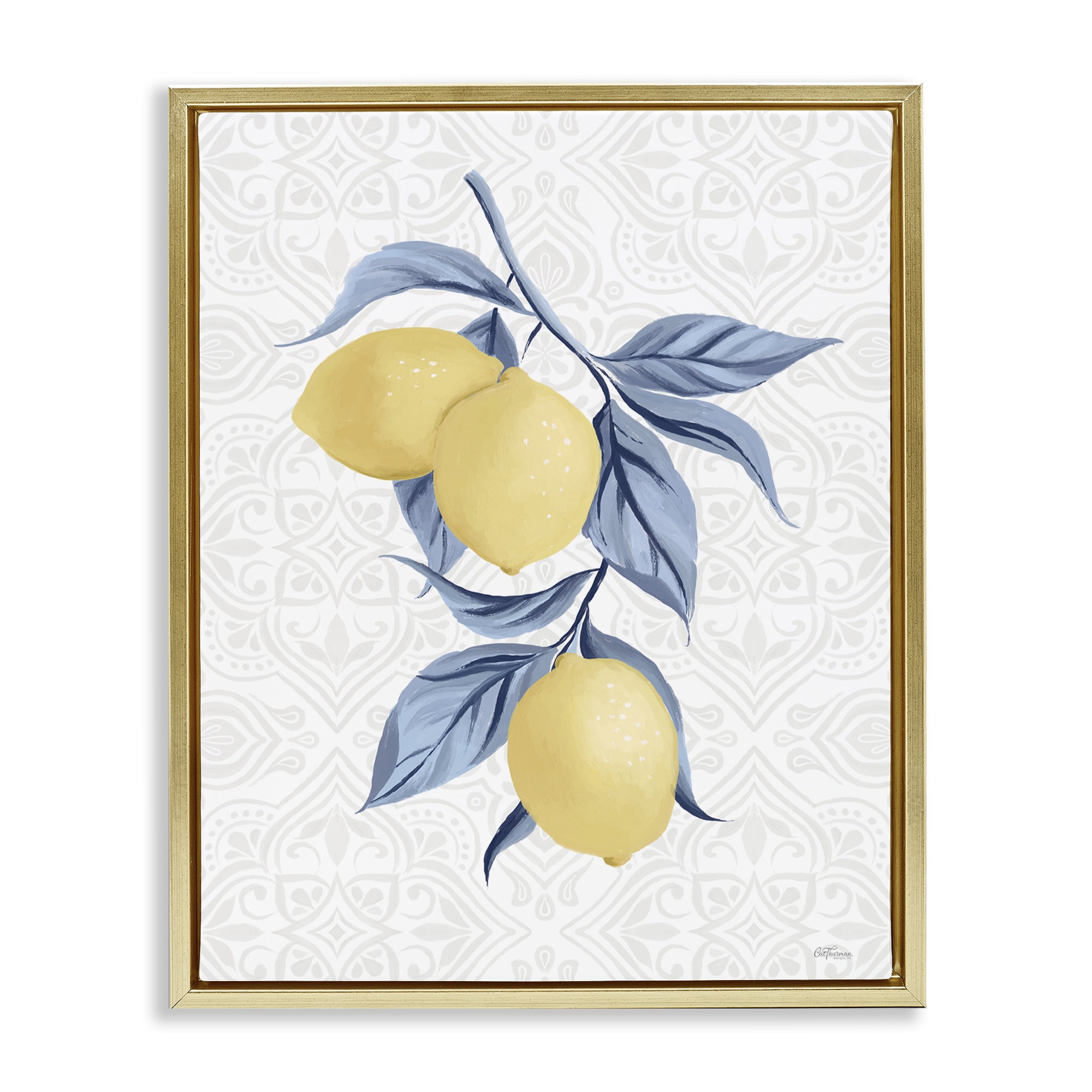Stupell Industries Geometric Mosaic Lemons Food & Beverage Painting Gold Floater Framed Canvas Art Print Wall Art, 17 x 21