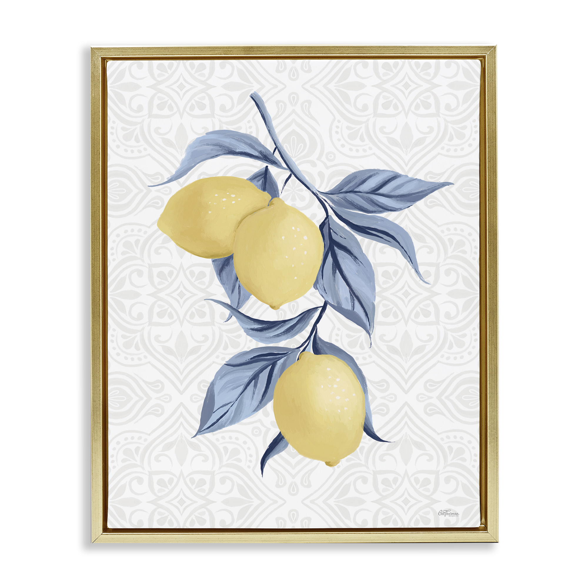 Stupell Industries Geometric Mosaic Lemons Food & Beverage Painting Gold Floater Framed Canvas Art Print Wall Art, 25 x 31