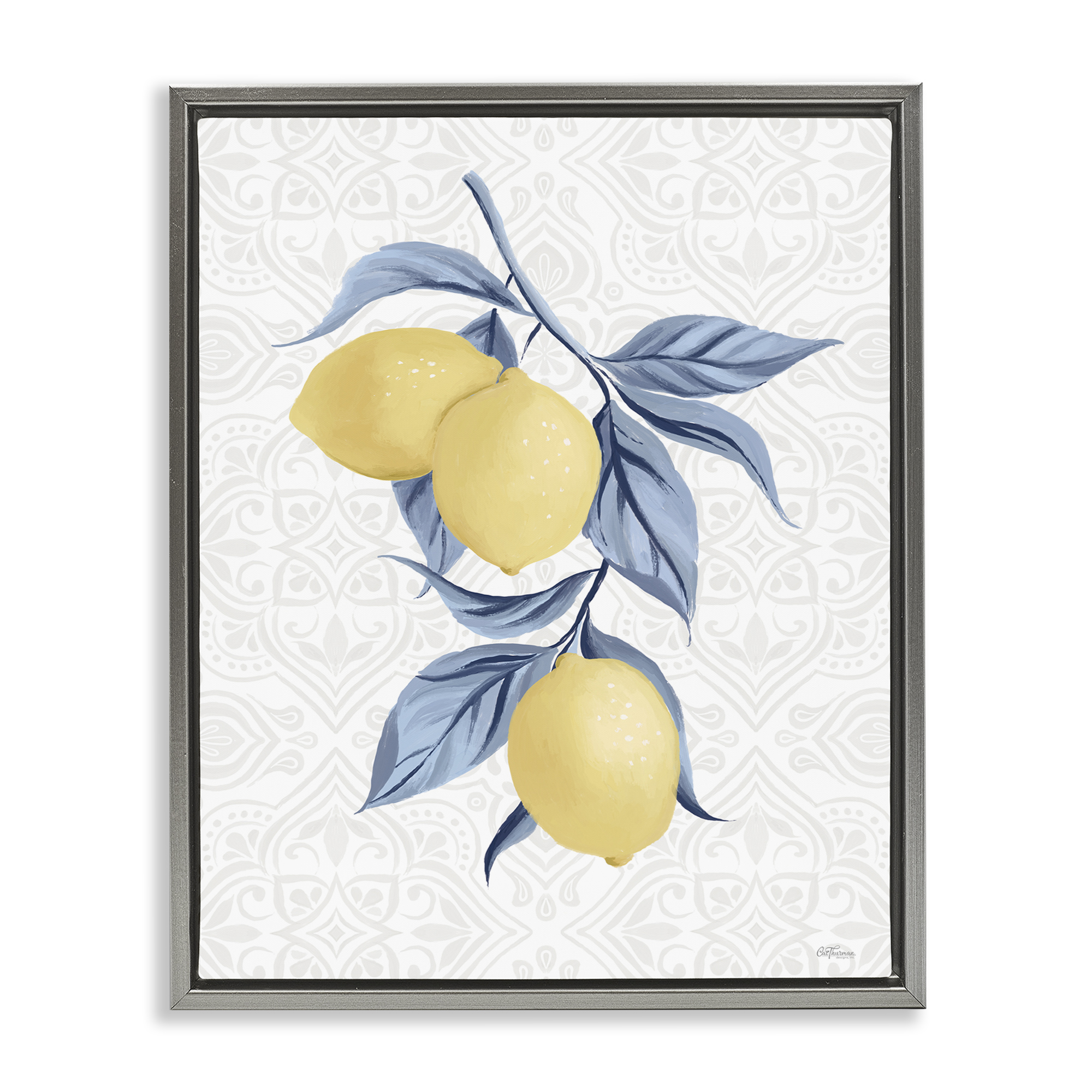 Stupell Industries Geometric Mosaic Lemons Food & Beverage Painting Gray Floater Framed Canvas Art Print Wall Art, 25 x 31