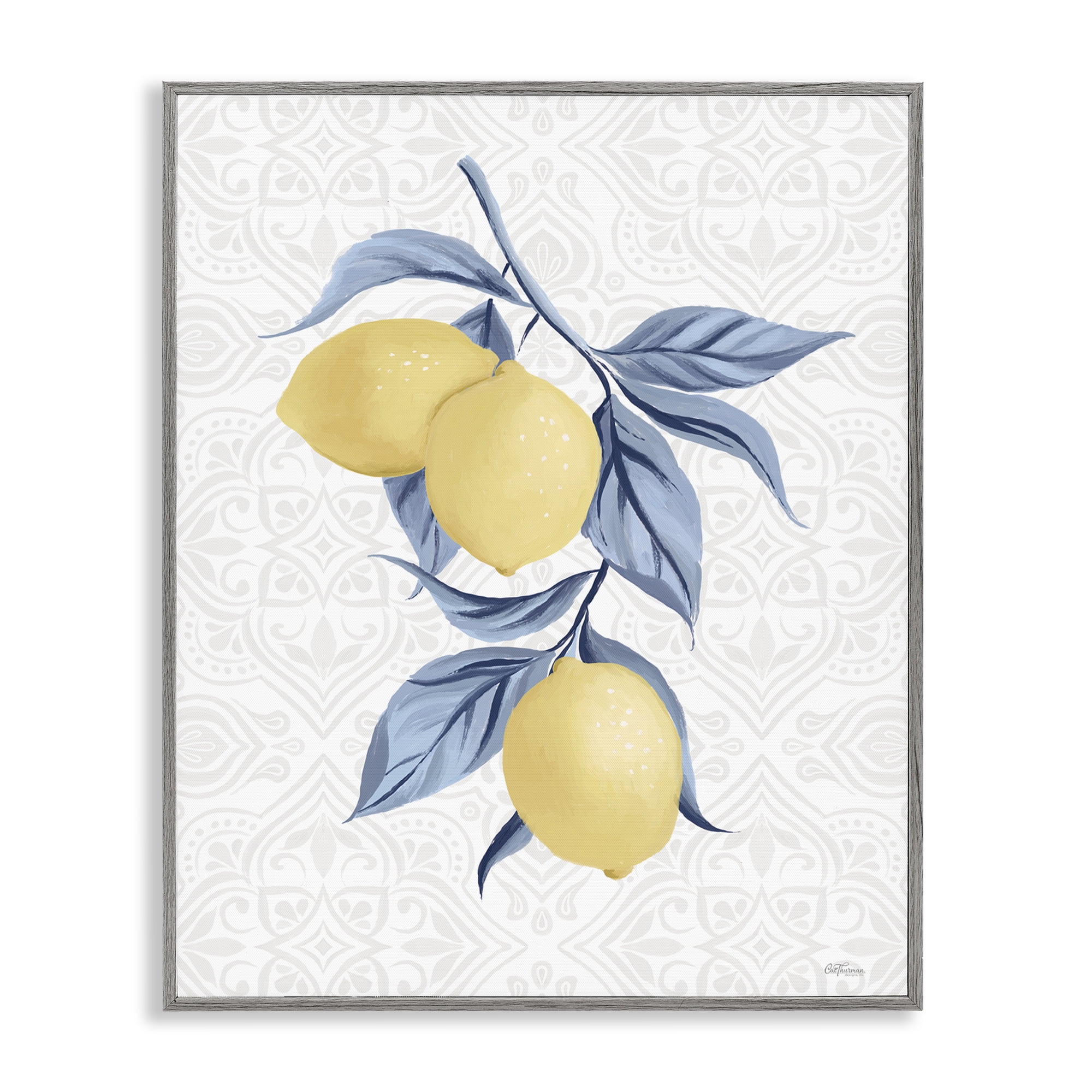 Stupell Industries Geometric Mosaic Lemons Food & Beverage Painting Gray Framed Art Print Wall Art, 24 x 30