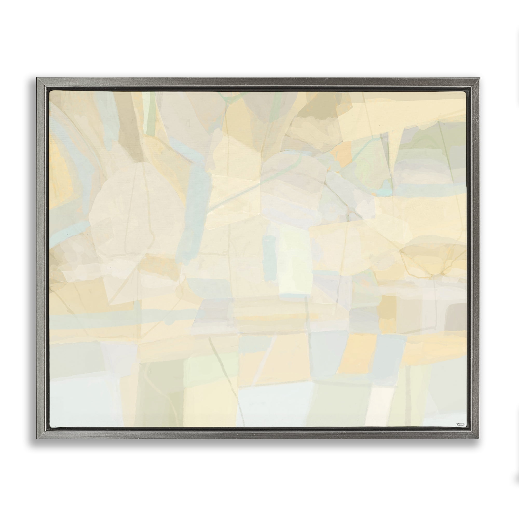 Stupell Industries Geometric Neutral Expression Abstract Painting Gray Floater Framed Canvas Art Print Wall Art, 31 x 25