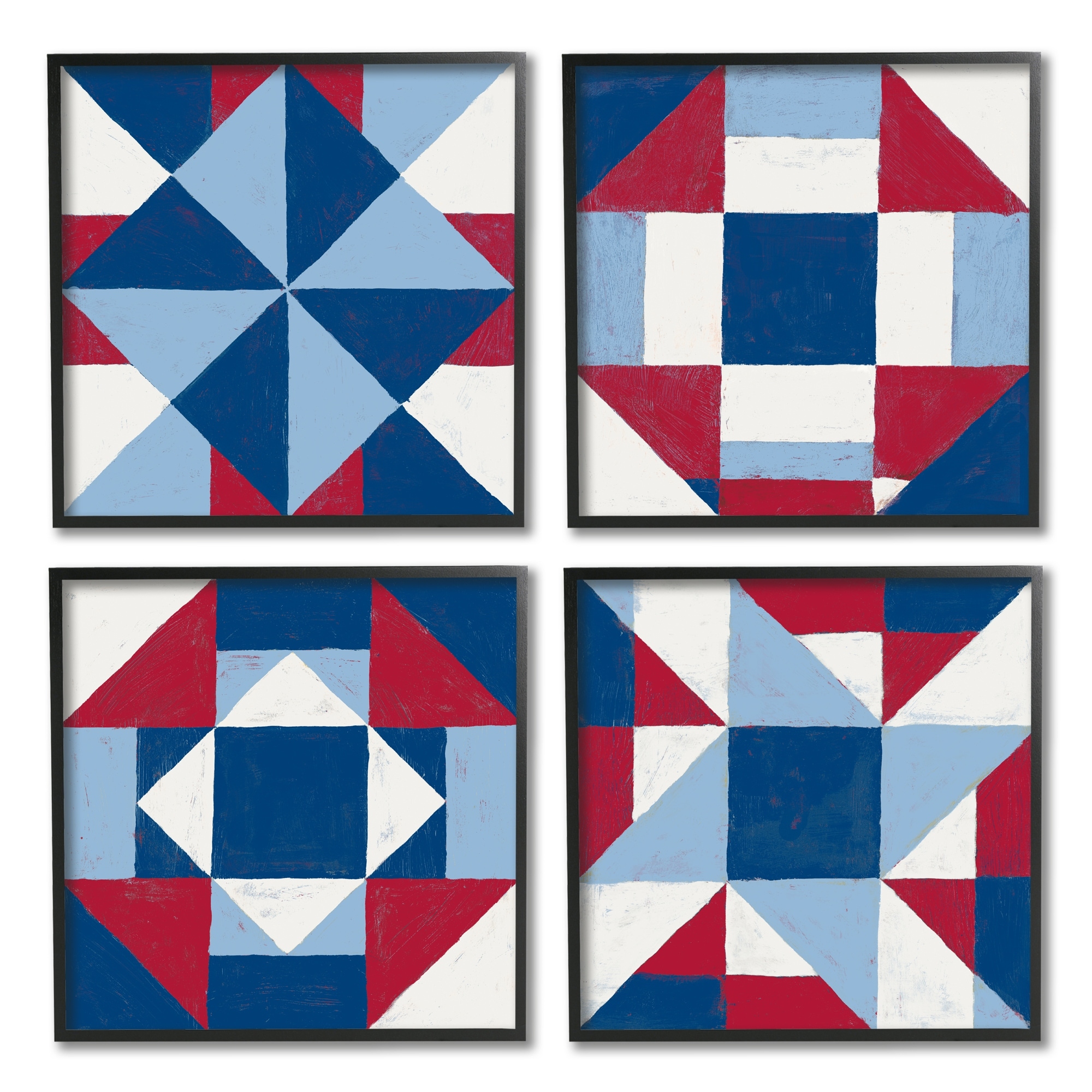 Stupell Industries Geometric Patchwork Quilt Pattern Red White Blue Black Framed by Vanna Lam