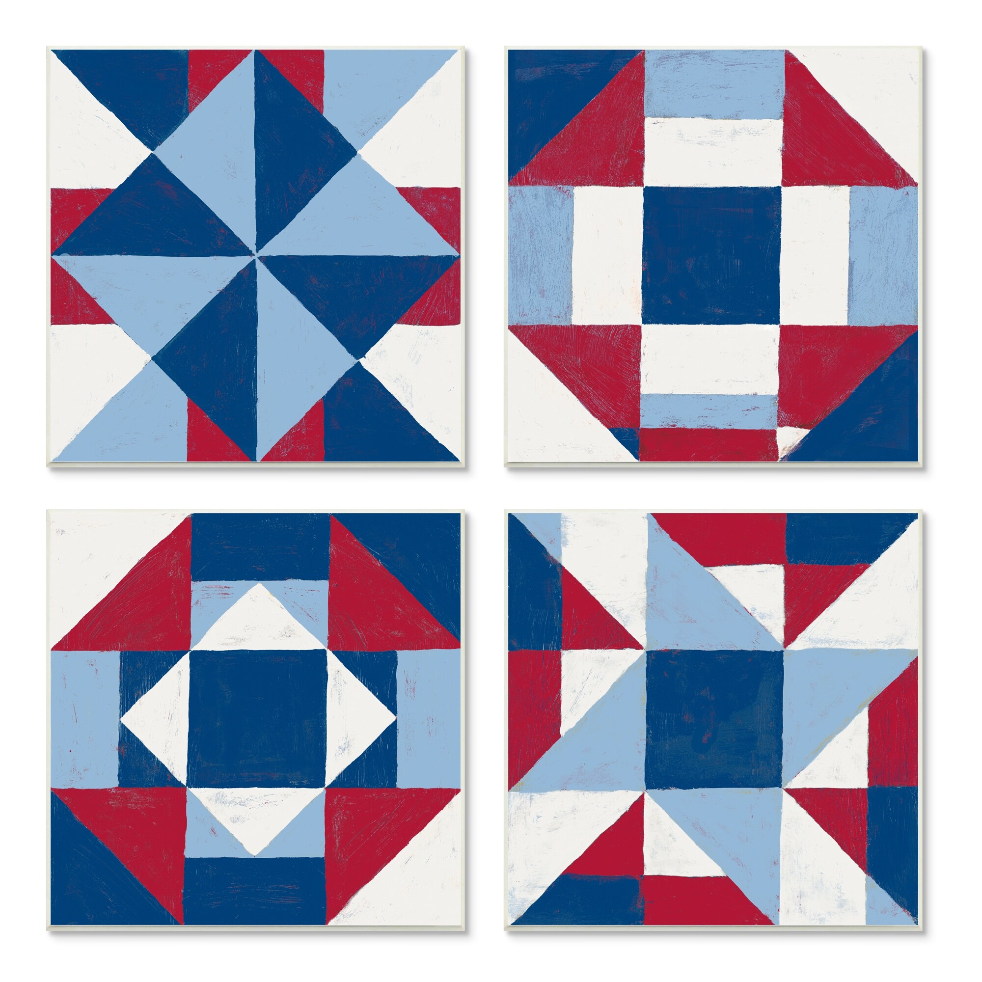 Stupell Industries Geometric Patchwork Quilt Pattern Red White Blue Wall Plaque by Vanna Lam