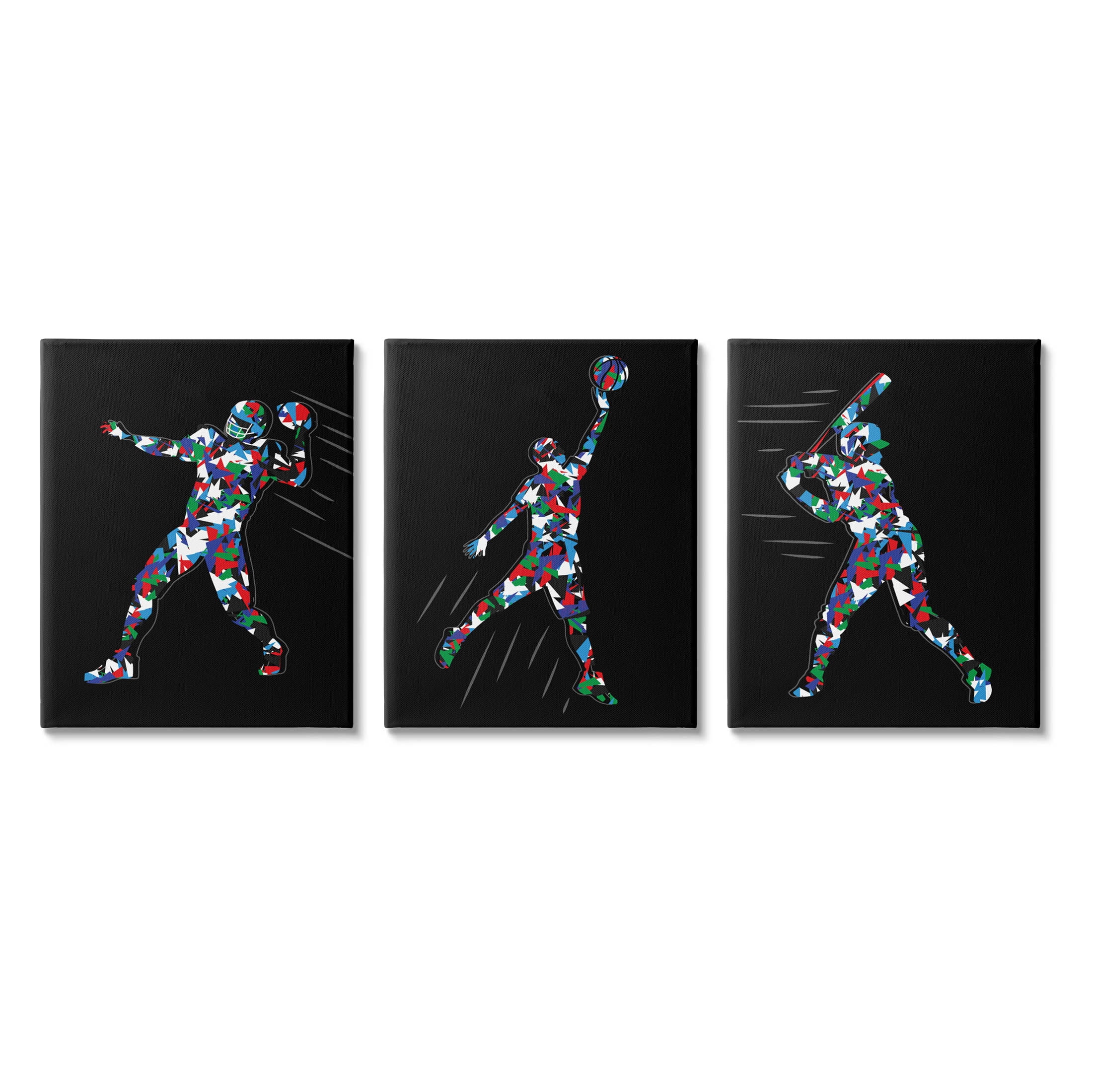 Stupell Industries Geometric Pattern Sports Players Graphic Art Gallery Wrapped Canvas Print Wall Art, Set of 3, Design by Arrolynn Weiderhold