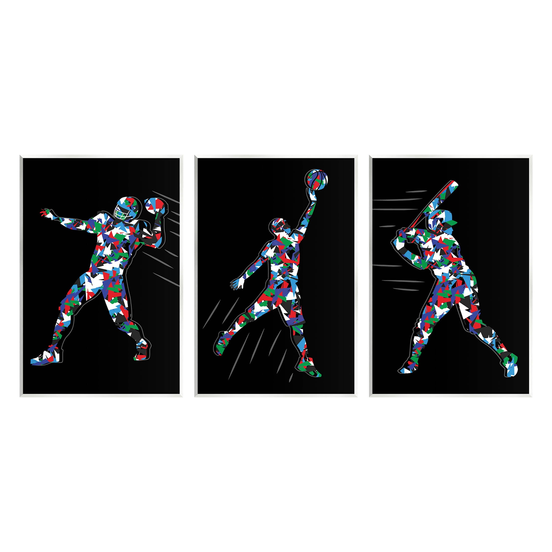 Stupell Industries Geometric Pattern Sports Players Graphic Art Unframed Art Print Wall Art, Set of 3, Design by Arrolynn Weiderhold