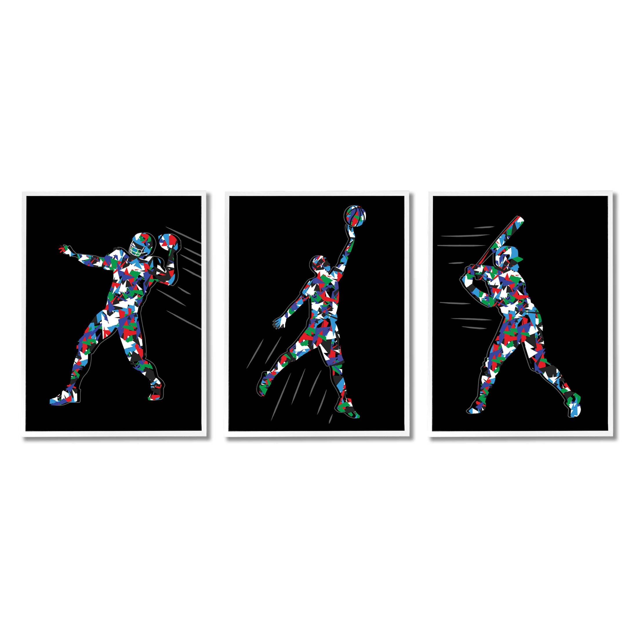 Stupell Industries Geometric Pattern Sports Players Graphic Art White Framed Art Print Wall Art, Set of 3, Design by Arrolynn Weiderhold