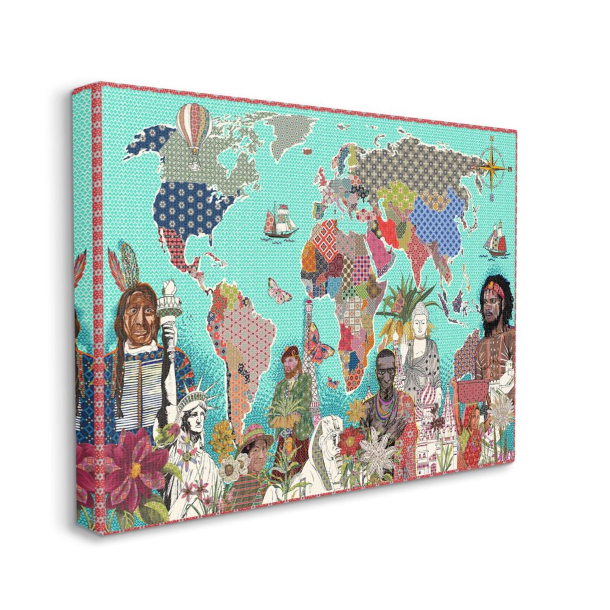 Stupell Industries Geometric Pattern World Map Diverse Cultures Design by Sangita Bachelet, 24" x 30"