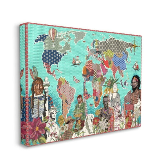 Stupell Industries Geometric Pattern World Map Diverse Cultures Design by Sangita Bachelet, 36" x 48"