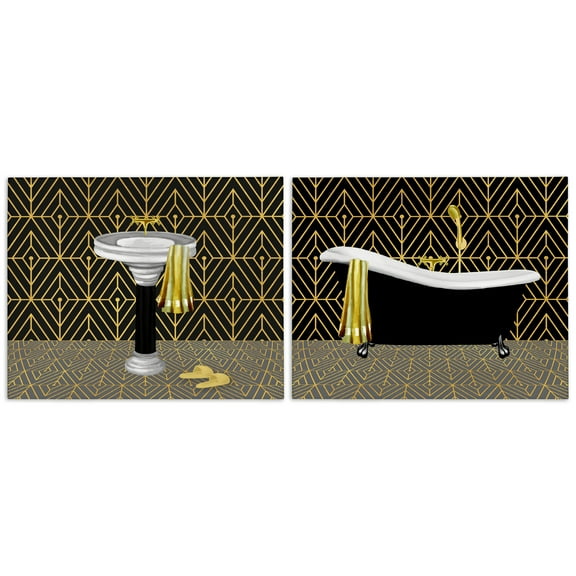 Stupell Industries Geometric Patterned Bathroom Views 2 Piece Canvas Wall Art Set design by Conrad Knutsen, 16 x 20