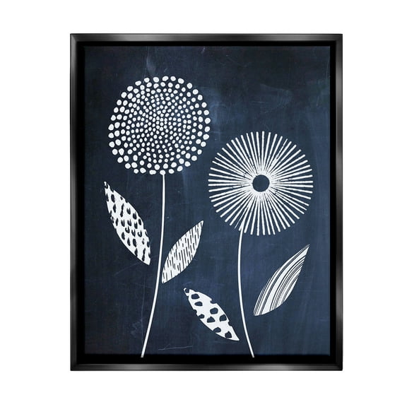 Stupell Industries Geometric Patterned Flowers Botanical & Floral Painting Black Floater Framed Canvas Art Print Wall Art, 17 x 21