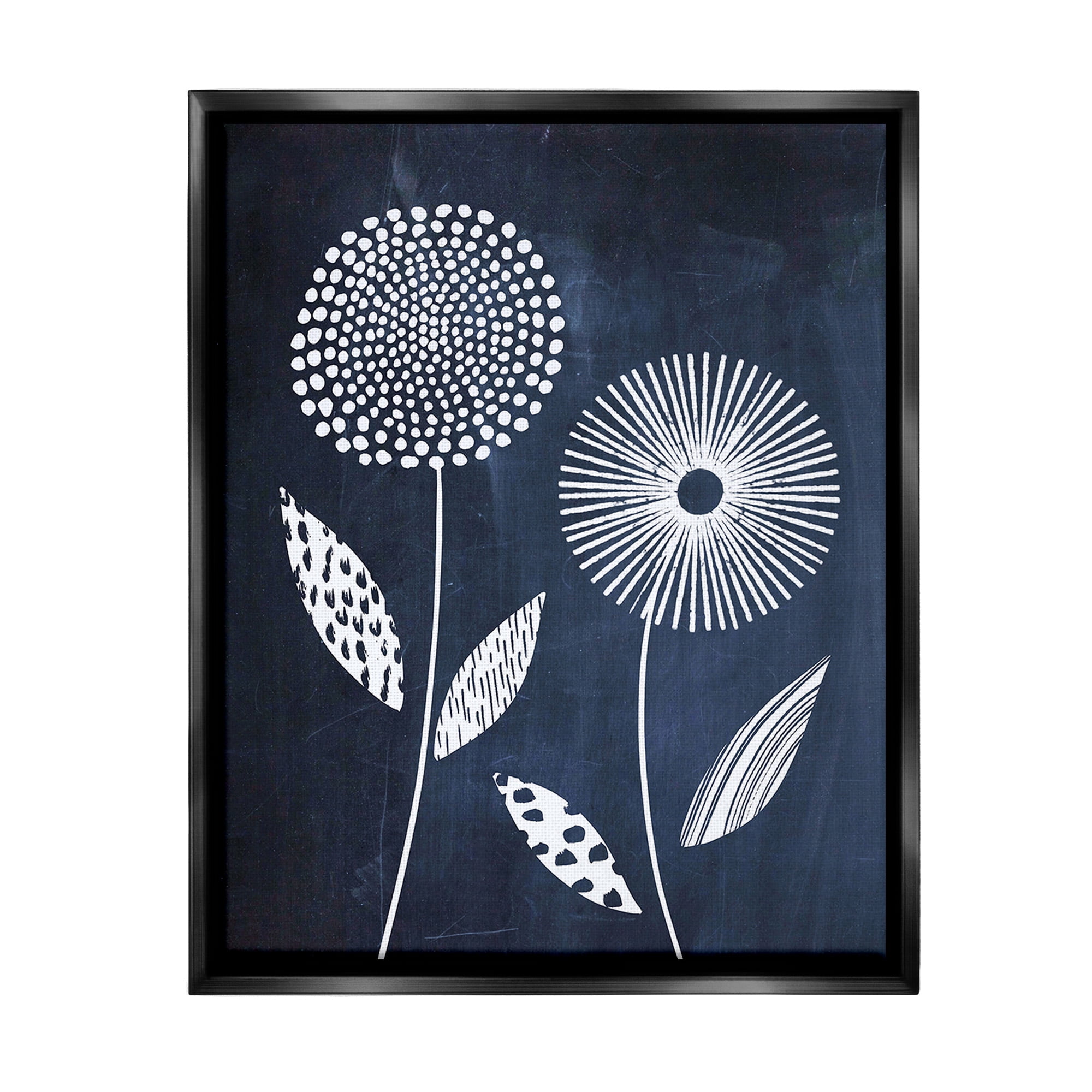 Stupell Industries Geometric Patterned Flowers Botanical & Floral Painting Black Floater Framed Canvas Art Print Wall Art, 25 x 31