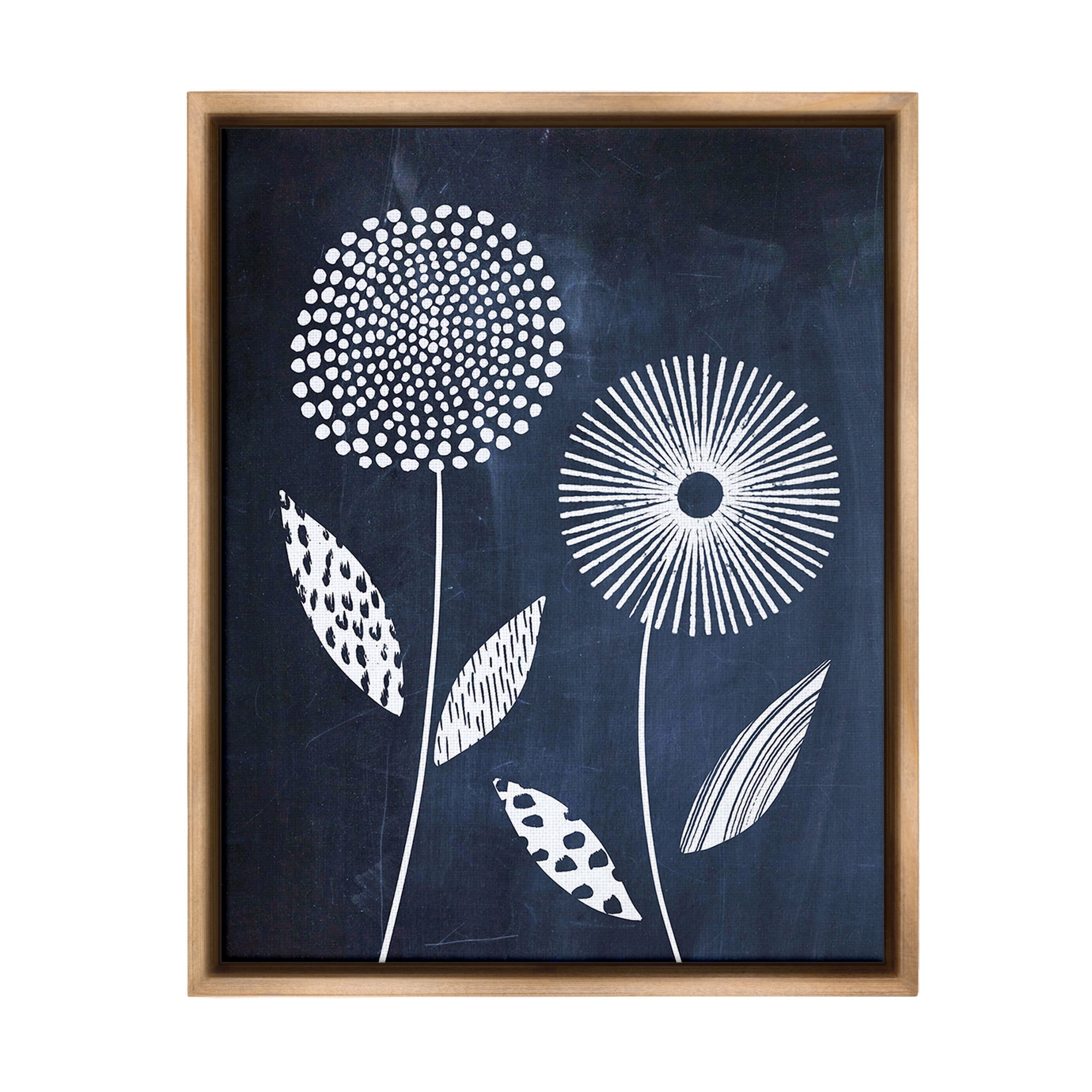 Stupell Industries Geometric Patterned Flowers Botanical & Floral Painting Brown Floater Framed Canvas Art Print Wall Art, 25 x 31