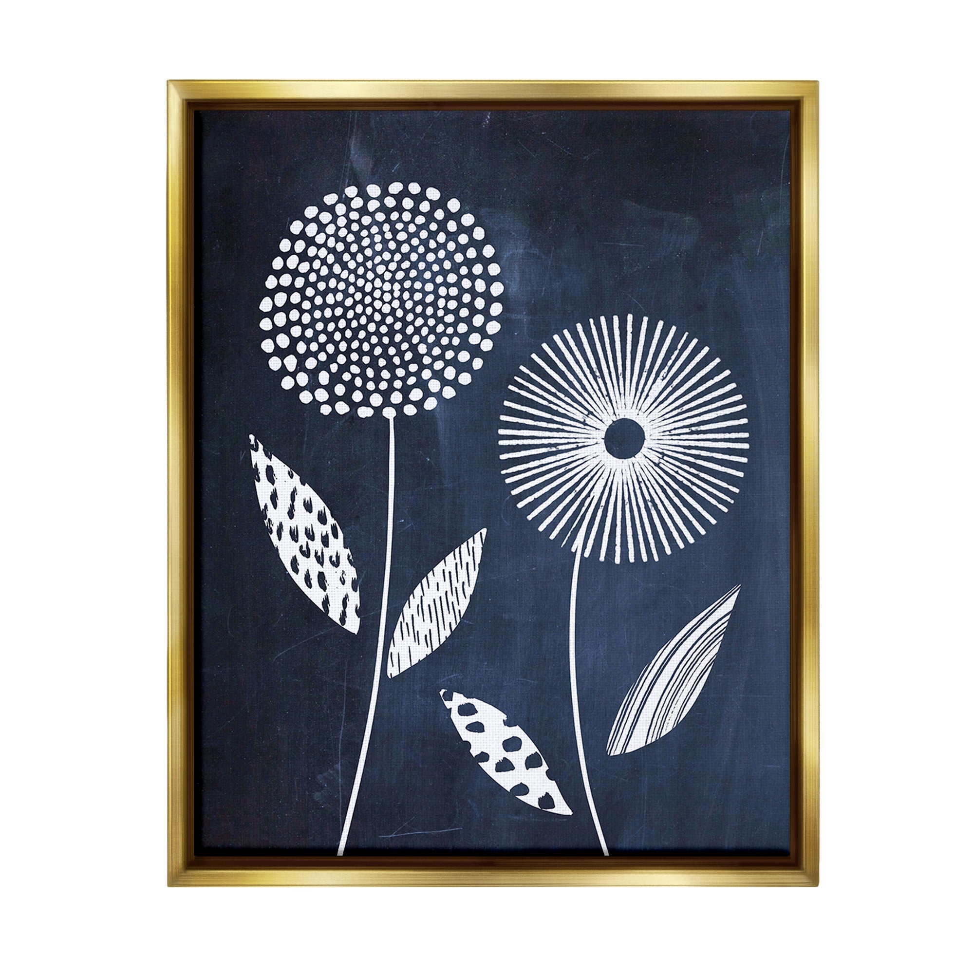 Stupell Industries Geometric Patterned Flowers Botanical & Floral Painting Gold Floater Framed Canvas Art Print Wall Art, 17 x 21