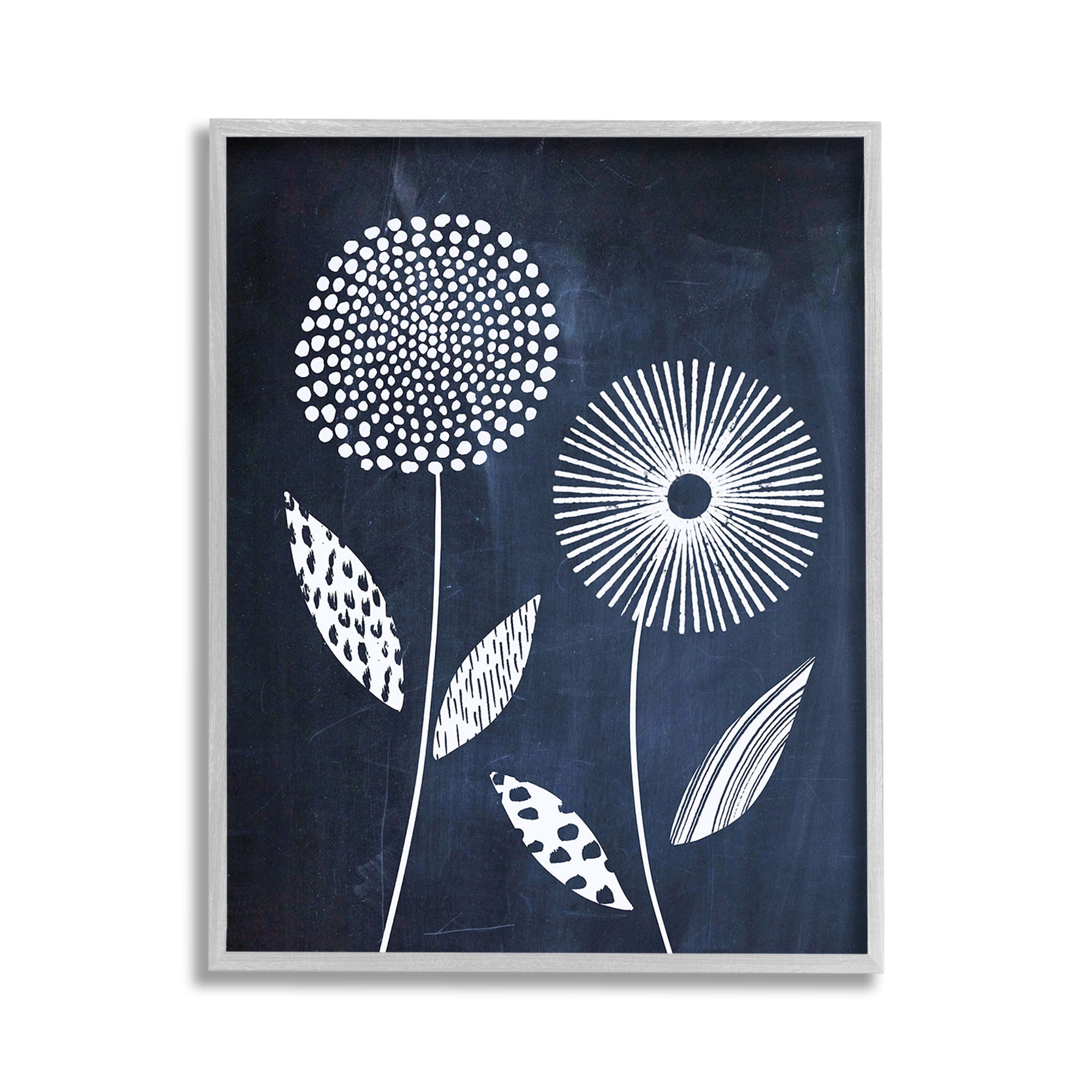 Stupell Industries Geometric Patterned Flowers Botanical & Floral Painting Gray Framed Art Print Wall Art, 11 x 14