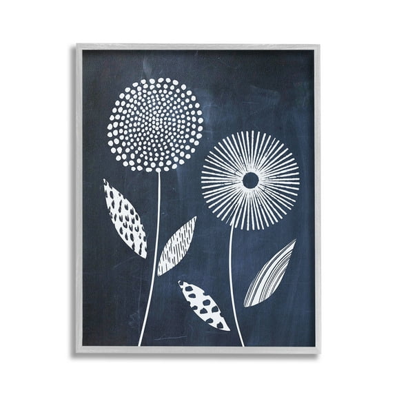 Stupell Industries Geometric Patterned Flowers Botanical & Floral Painting Gray Framed Art Print Wall Art, 24 x 30