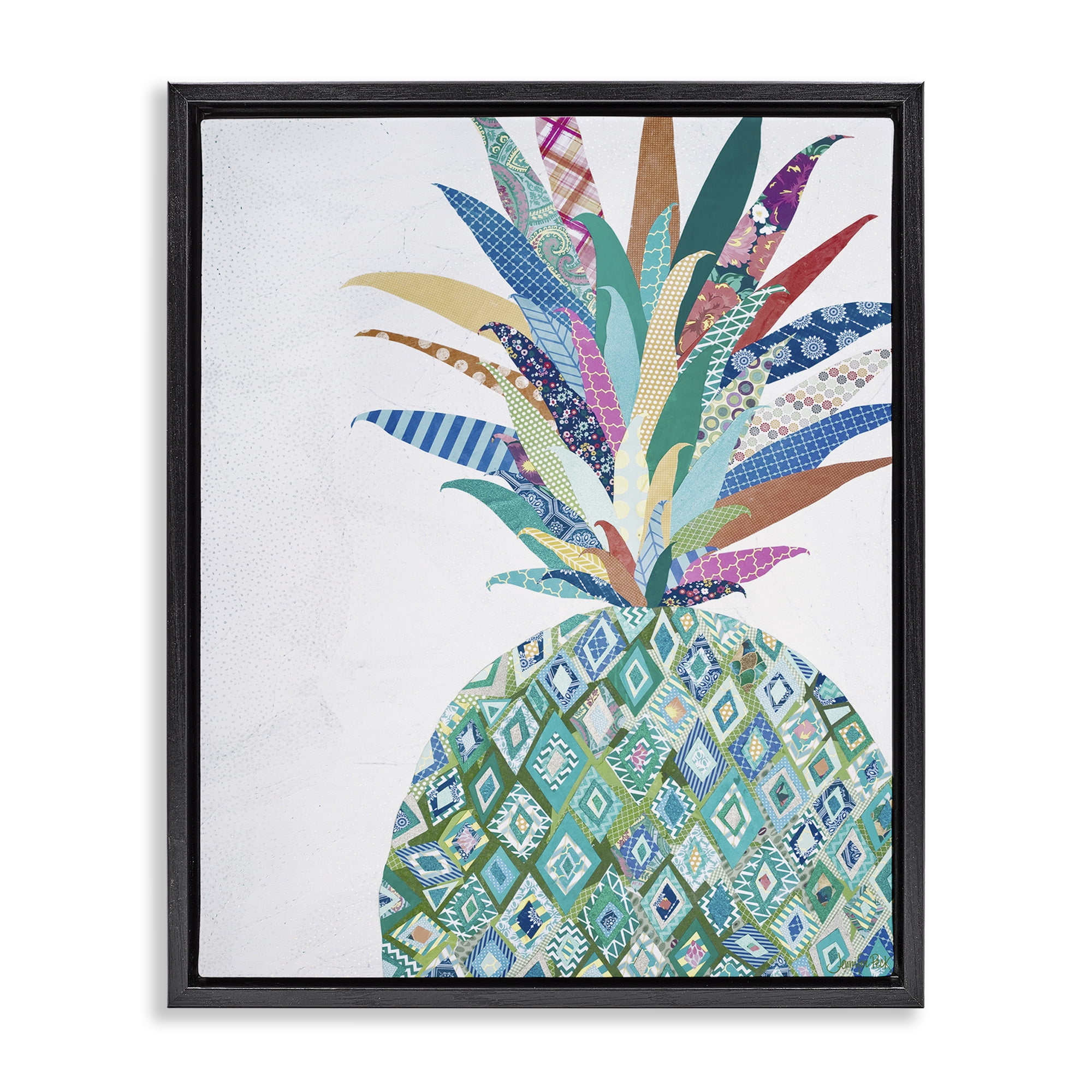 Stupell Industries Geometric Patterned Pineapple Food & Beverage Painting Black Floater Framed Art Print Wall Art, 17 x 21