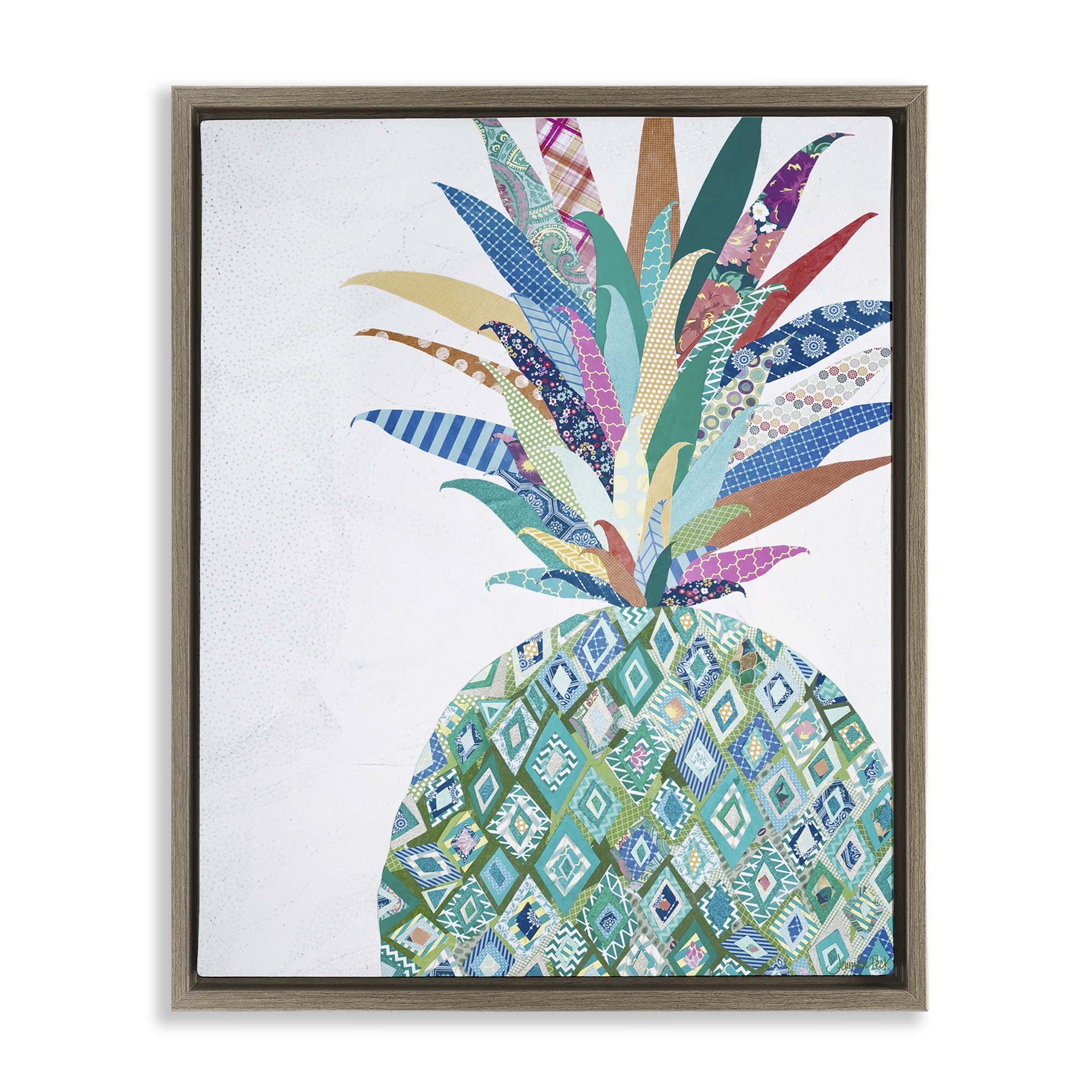 Stupell Industries Geometric Patterned Pineapple Food & Beverage Painting Brown Floater Framed Art Print Wall Art, 17 x 21