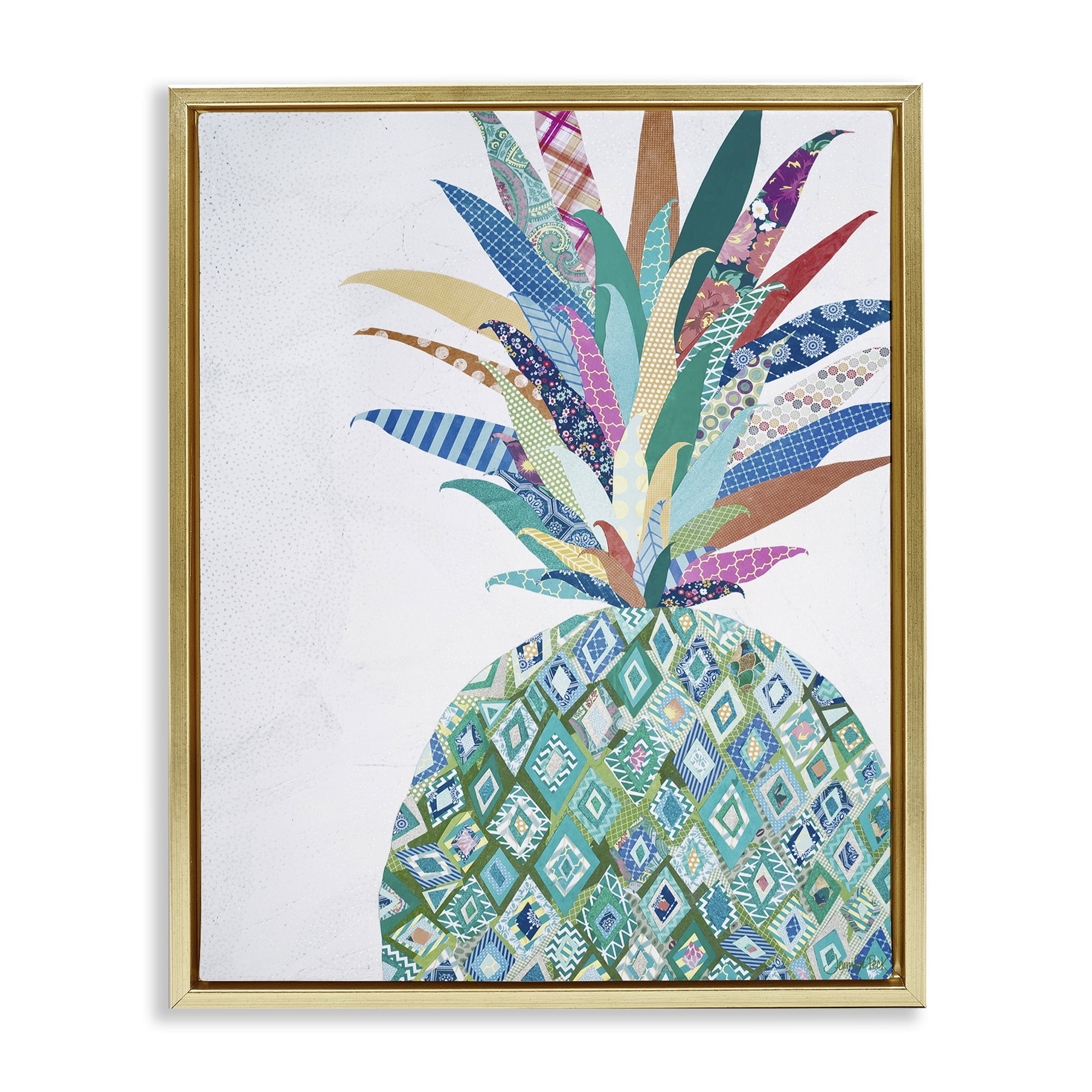 Stupell Industries Geometric Patterned Pineapple Food & Beverage Painting Gold Floater Framed Art Print Wall Art, 25 x 31