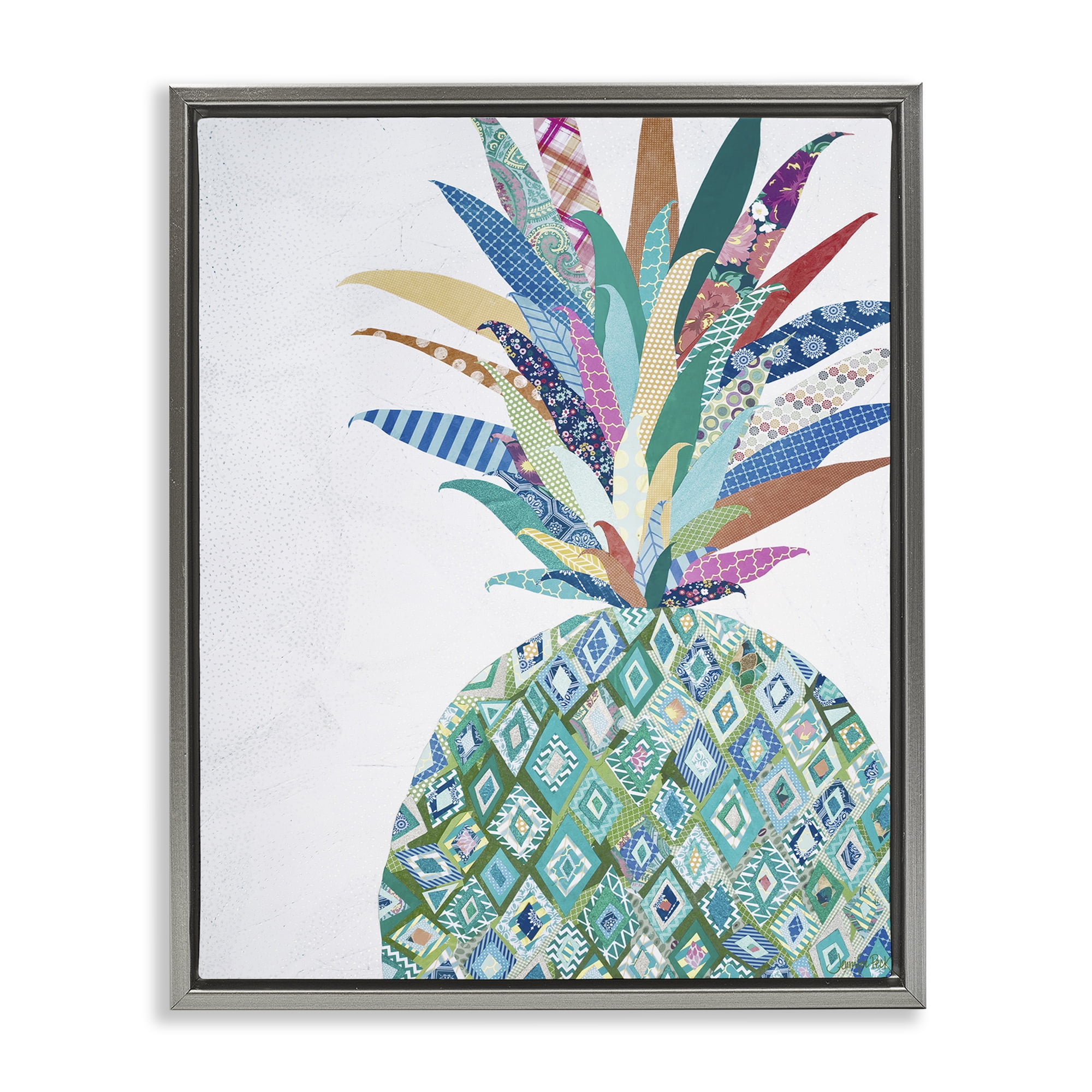 Stupell Industries Geometric Patterned Pineapple Food & Beverage Painting Gray Floater Framed Art Print Wall Art, 25 x 31