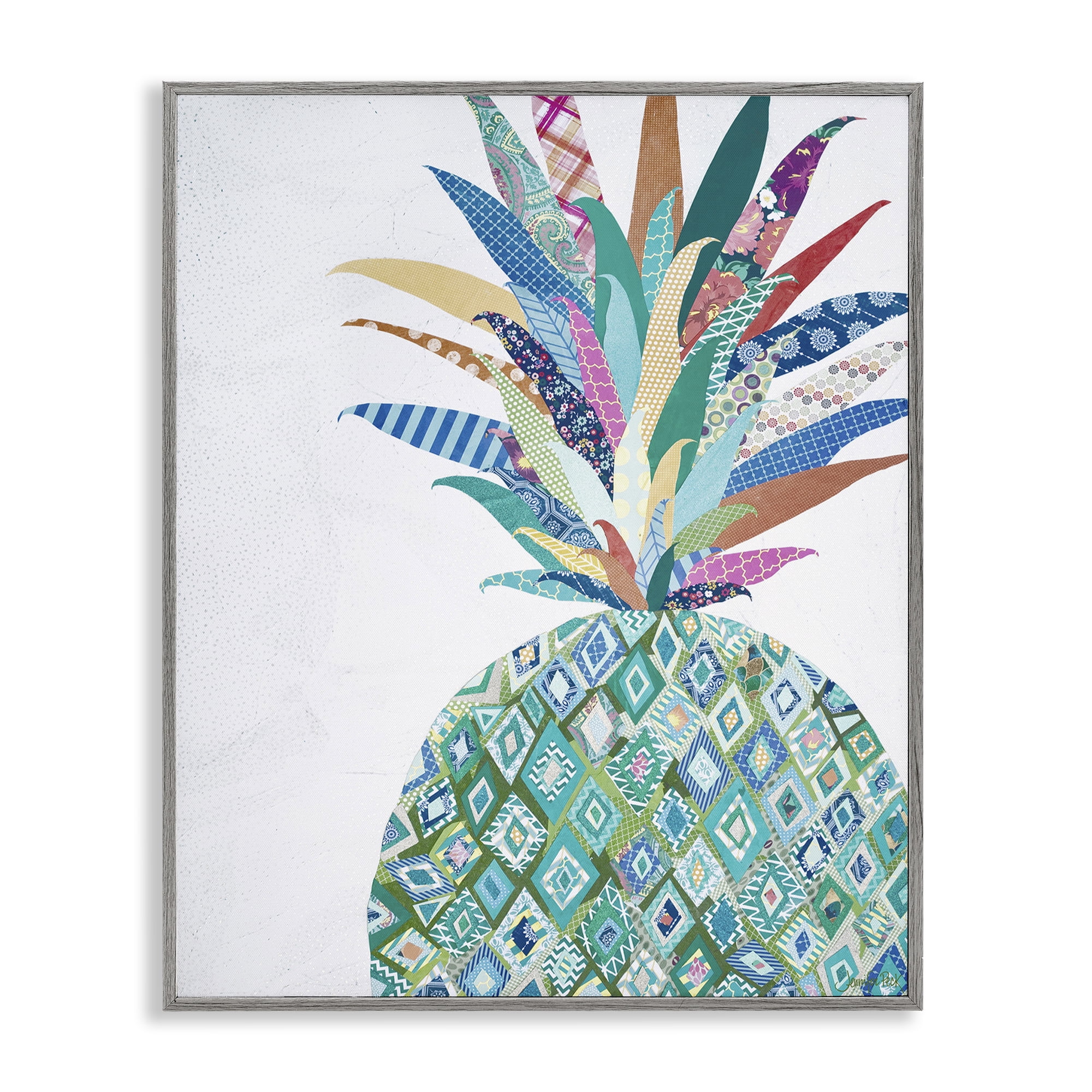 Stupell Industries Geometric Patterned Pineapple Food & Beverage Painting Gray Framed Art Print Wall Art, 24 x 30