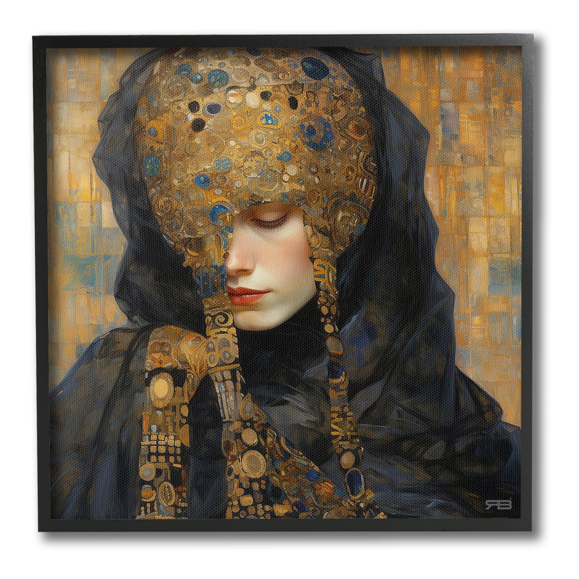 Stupell Industries Geometric Patterned Portrait Abstract Painting Black Framed Art Print Wall Art, 12 x 12